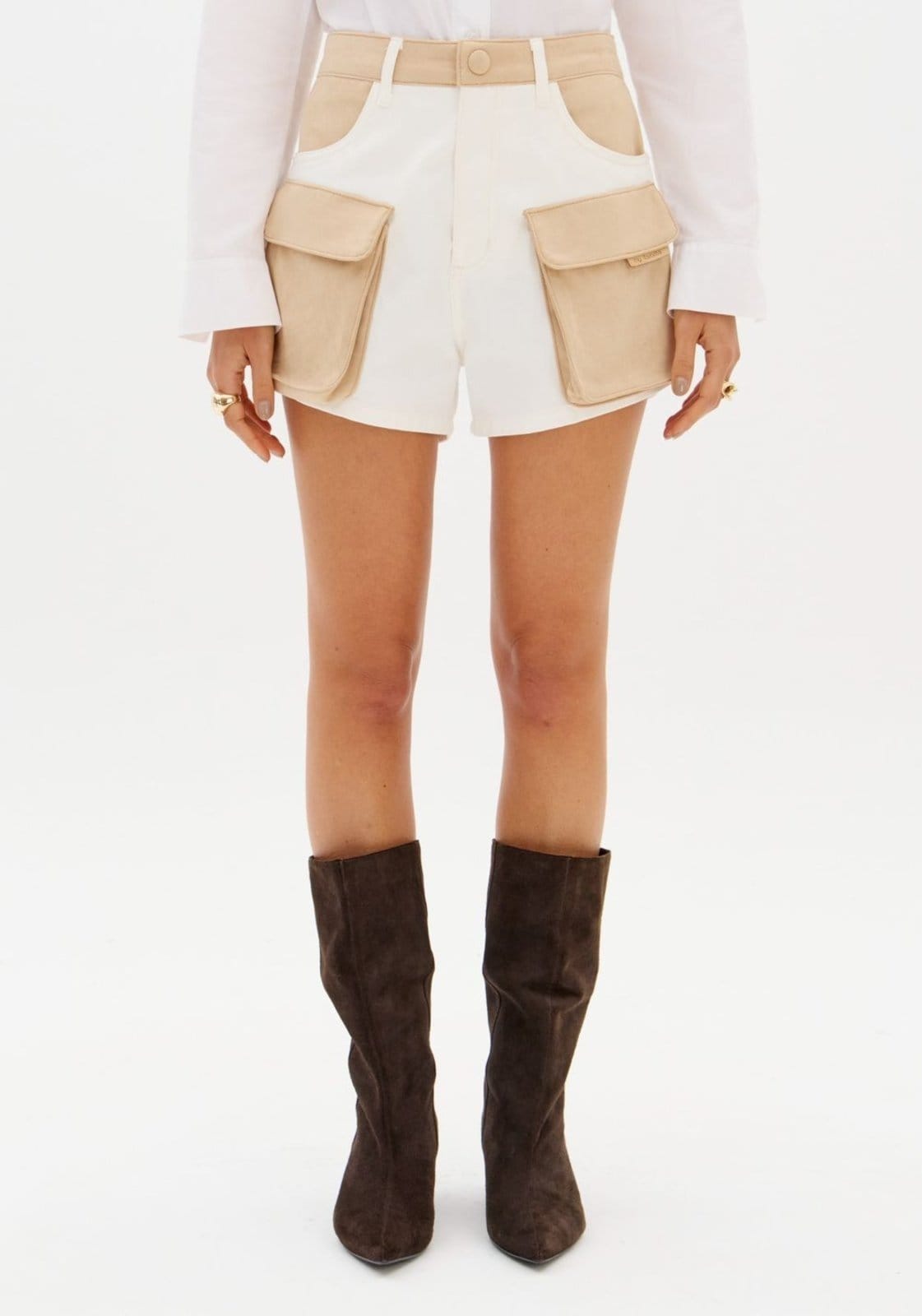 Vista 2 Short Sarja Comfort Cintura Média com Bolsos My Favorite Things branco