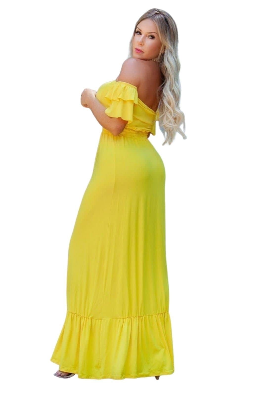 Vista 2 Vestido Longo Ciganinha Com Bojo Ano Novo Réveillon Cia do Vestido amarelo