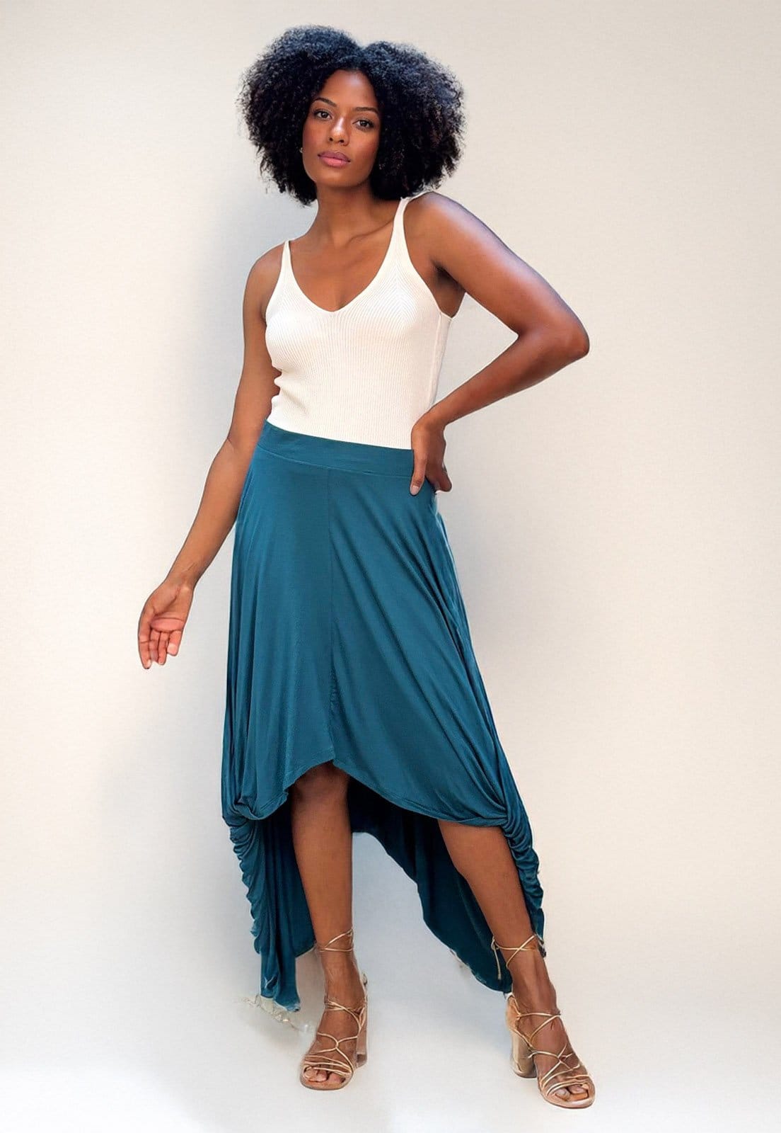 Saia Longa Amazonia Vital Malha Nó Hippie Chic Musgo