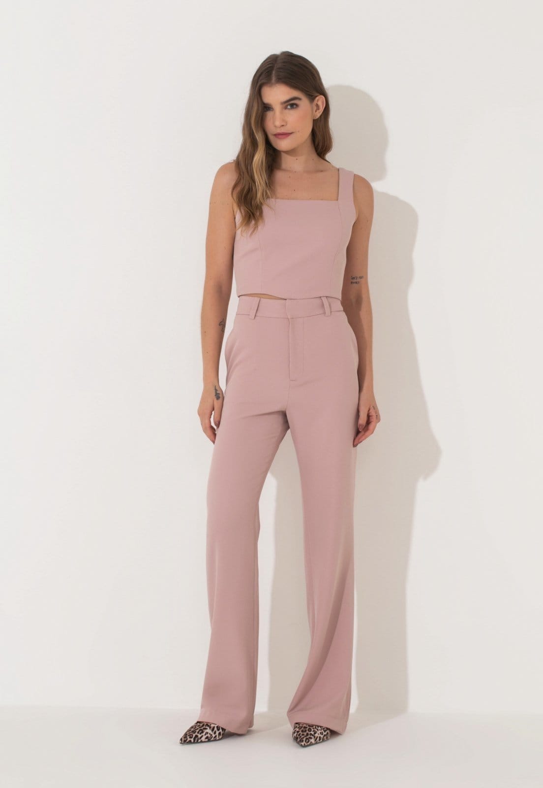 Calça Alfaiataria Traymon Cintura Alta Rose Vintage