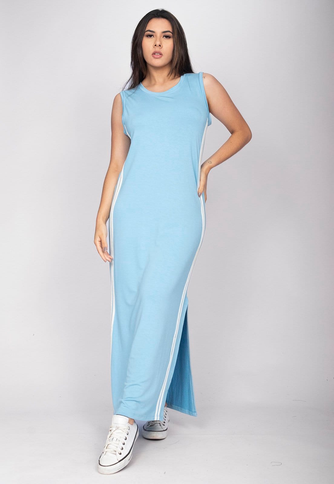 Vista 2 Vestido Midi Cabanafree Faixa Lateral Cabanafree azul/branco azul