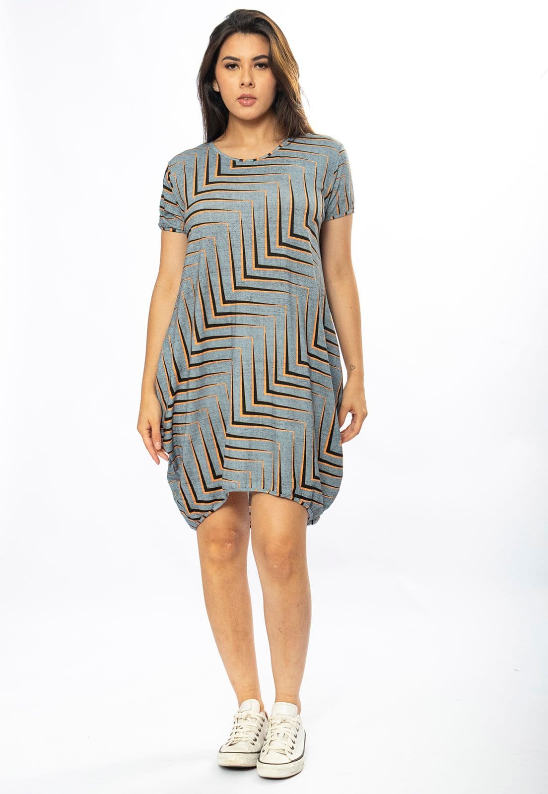 Vista 2 Vestido Curto Cabanafree Malha Amplo Always Estampa Murici Cabanafree estampado/laranja/preto