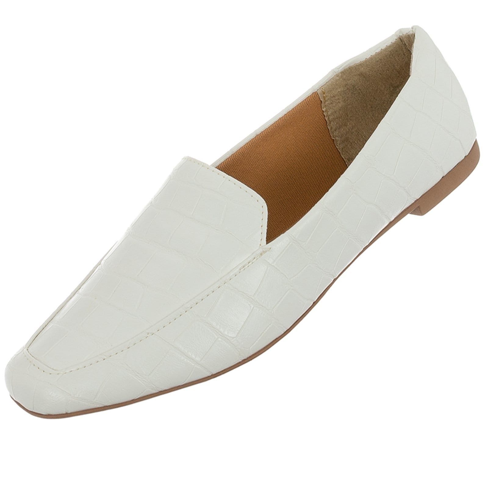Vista 2 Sapato Mocassim Donatella Shoes Liso Confort Croco Donatella Shoes branco