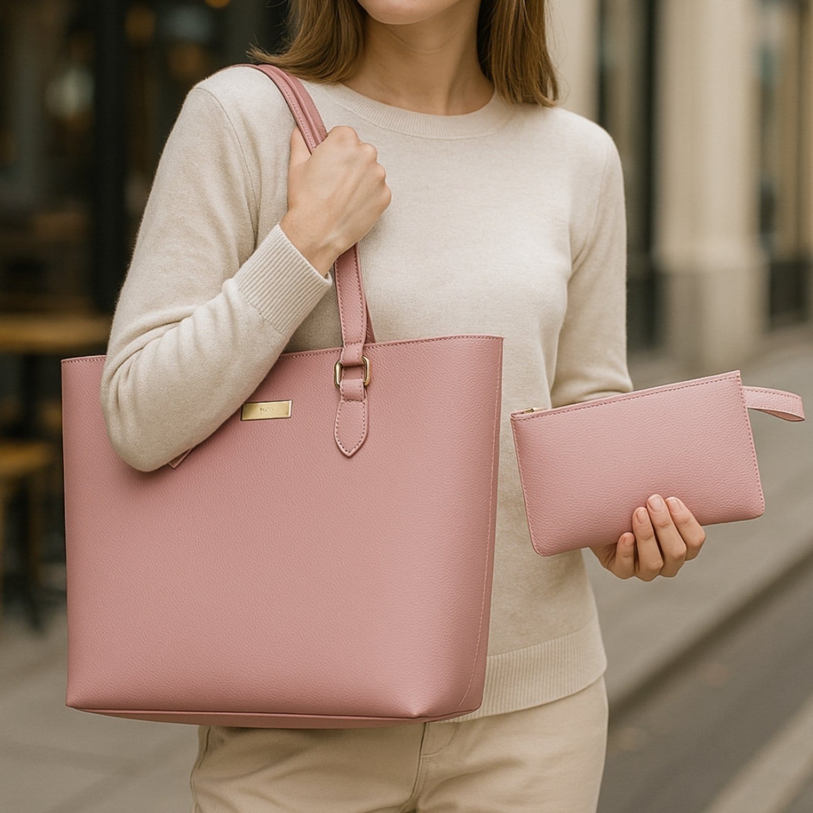 Vista principal Bolsa Feminina Shopper Com Alça De Ombro Reforçada Metais Premium E Nécessaire WILLIBAGS rosa