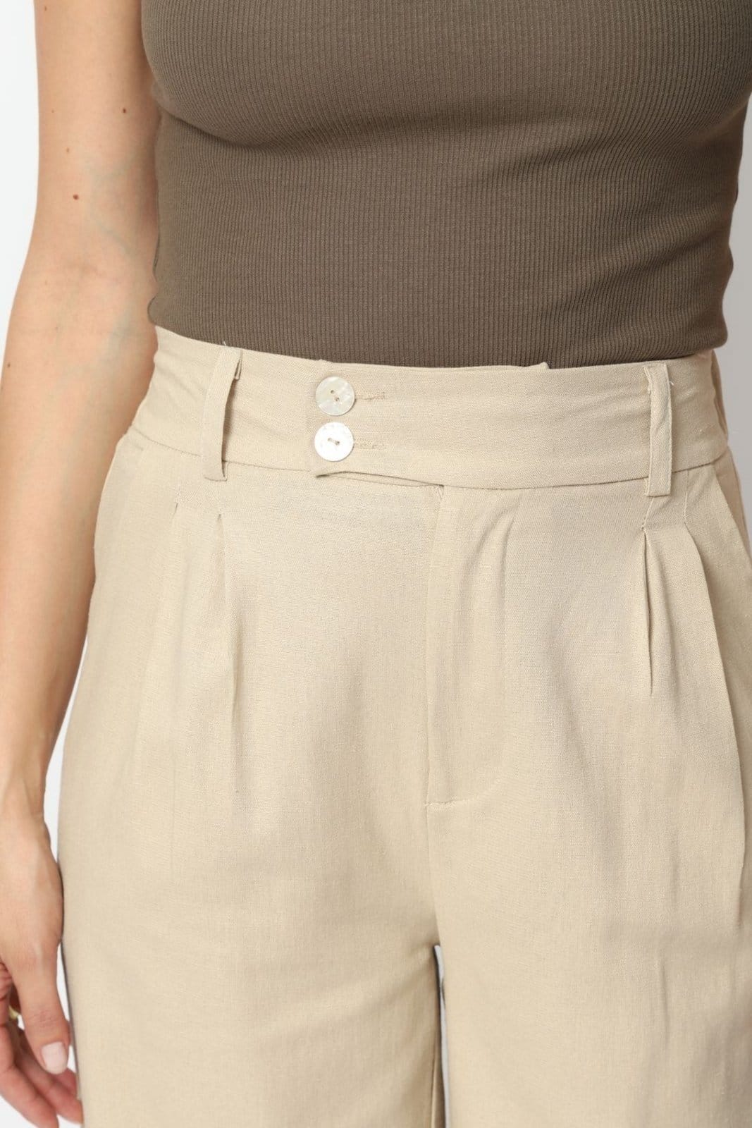 Vista 2 Calça Alfaiataria Linho Misto Natural GG Gazzy bege natural