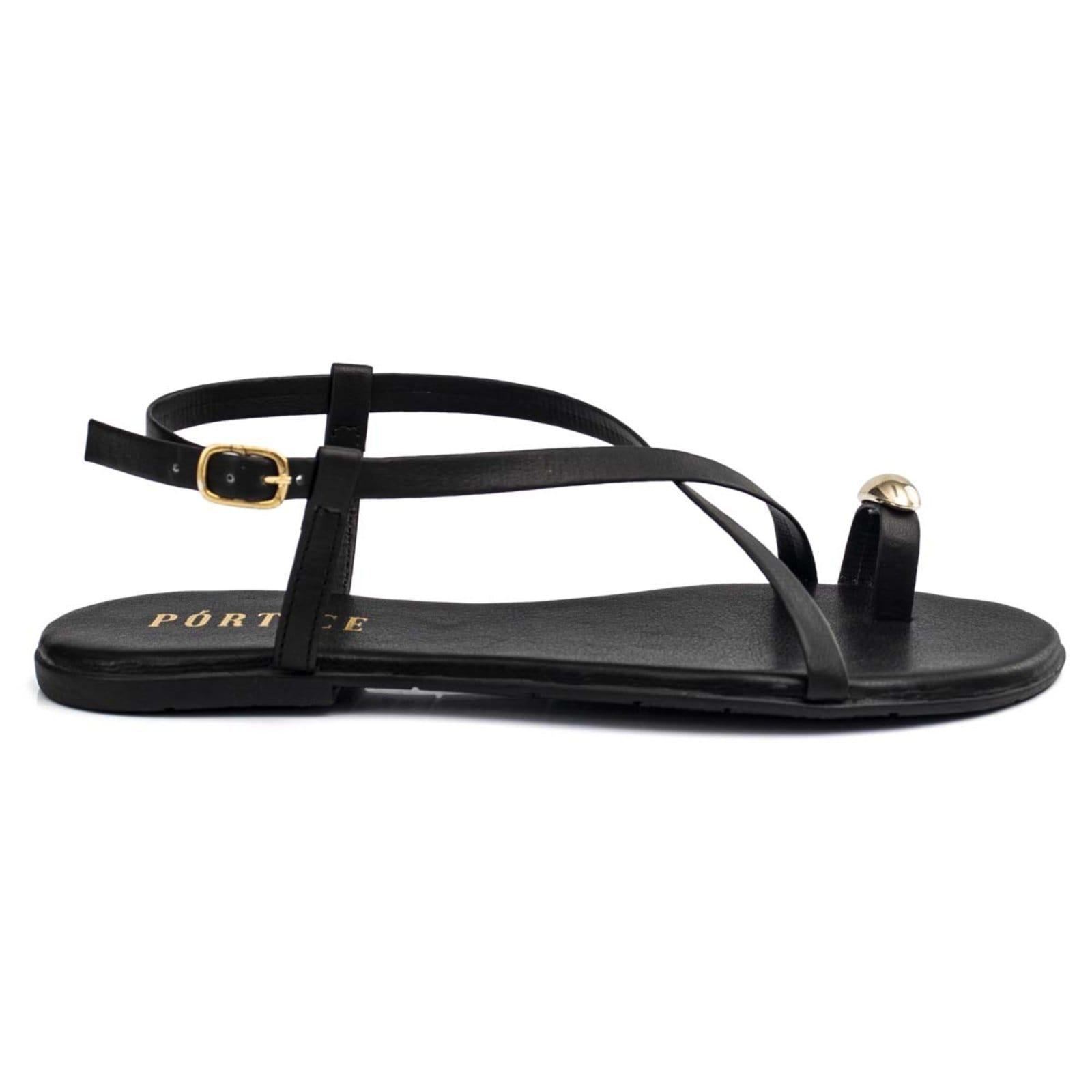 Vista 2 Sandália Feminina Rasteirinha Flat Flatform Rasteira Enfeite Anel Dedo Metal Brilho Metalizado BREDENI preto