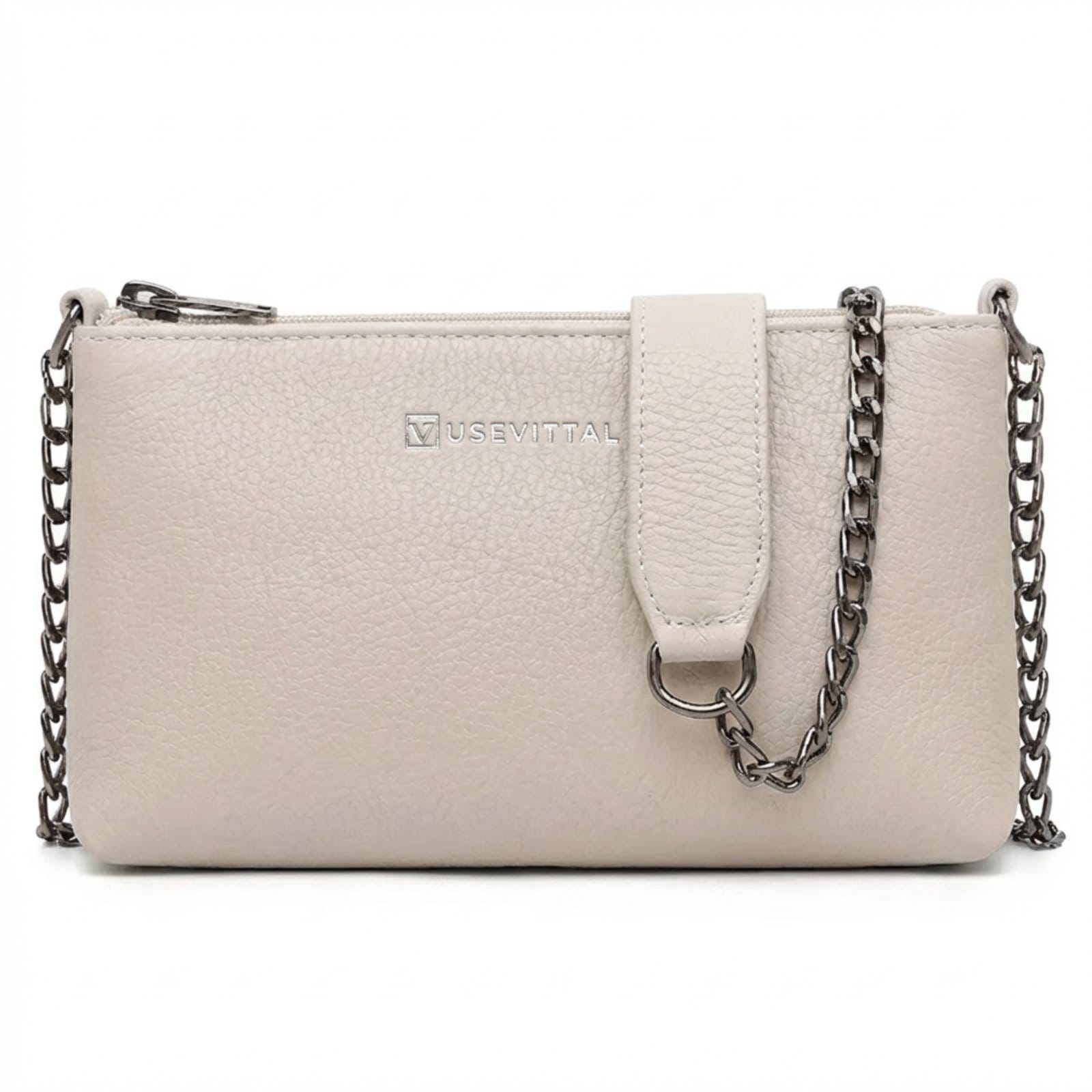 Vista 2 Bolsa Feminina Vittal Clutch Annelise em Couro OffWhite Alça Corrente USE VITTAL off-white offwhite