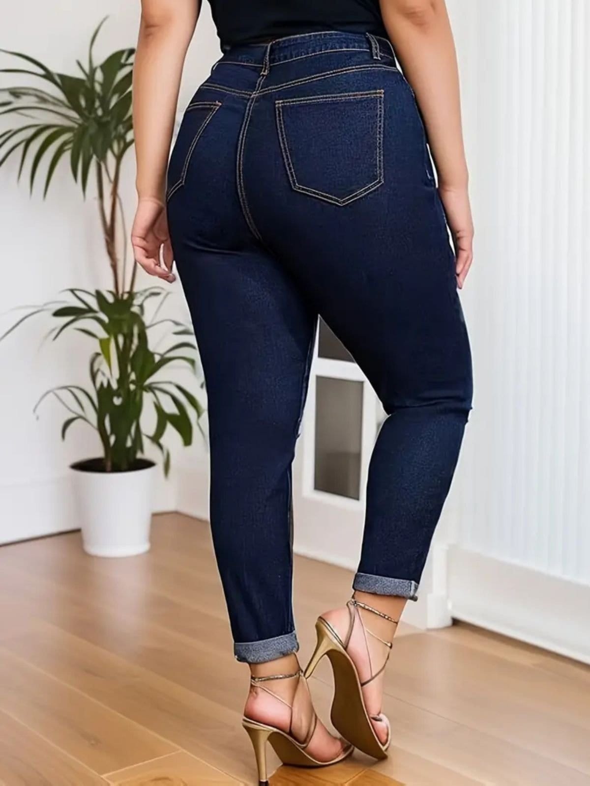 Vista 2 Calça Jeans Feminina Safira Moda Plus Size Escuro Safira Moda azul