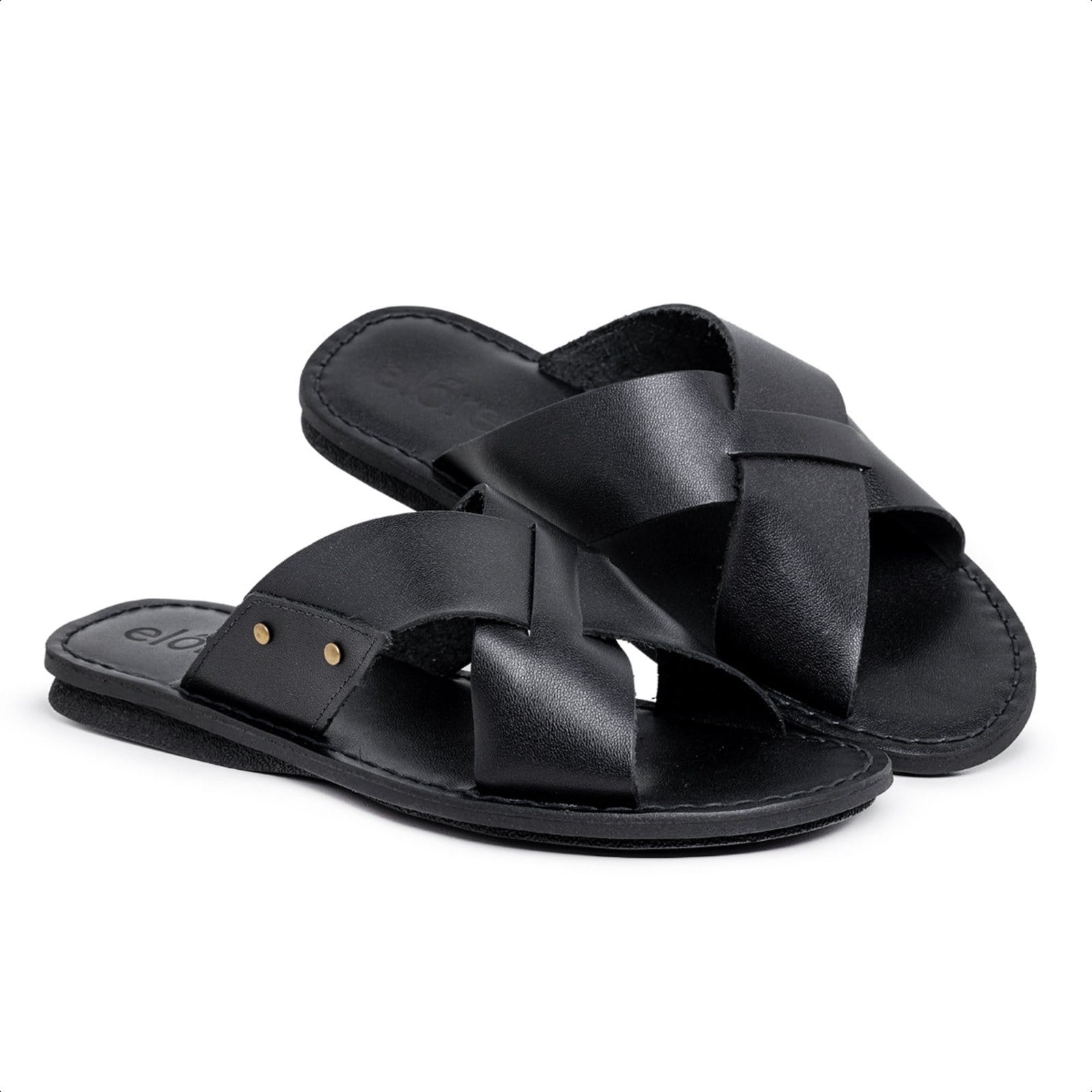 Vista 2 Sandalia Masculina Couro Legitimo Confortável Sola Antiderrapante Ortopédica Leve Macia FRANCA GRIFFE preto