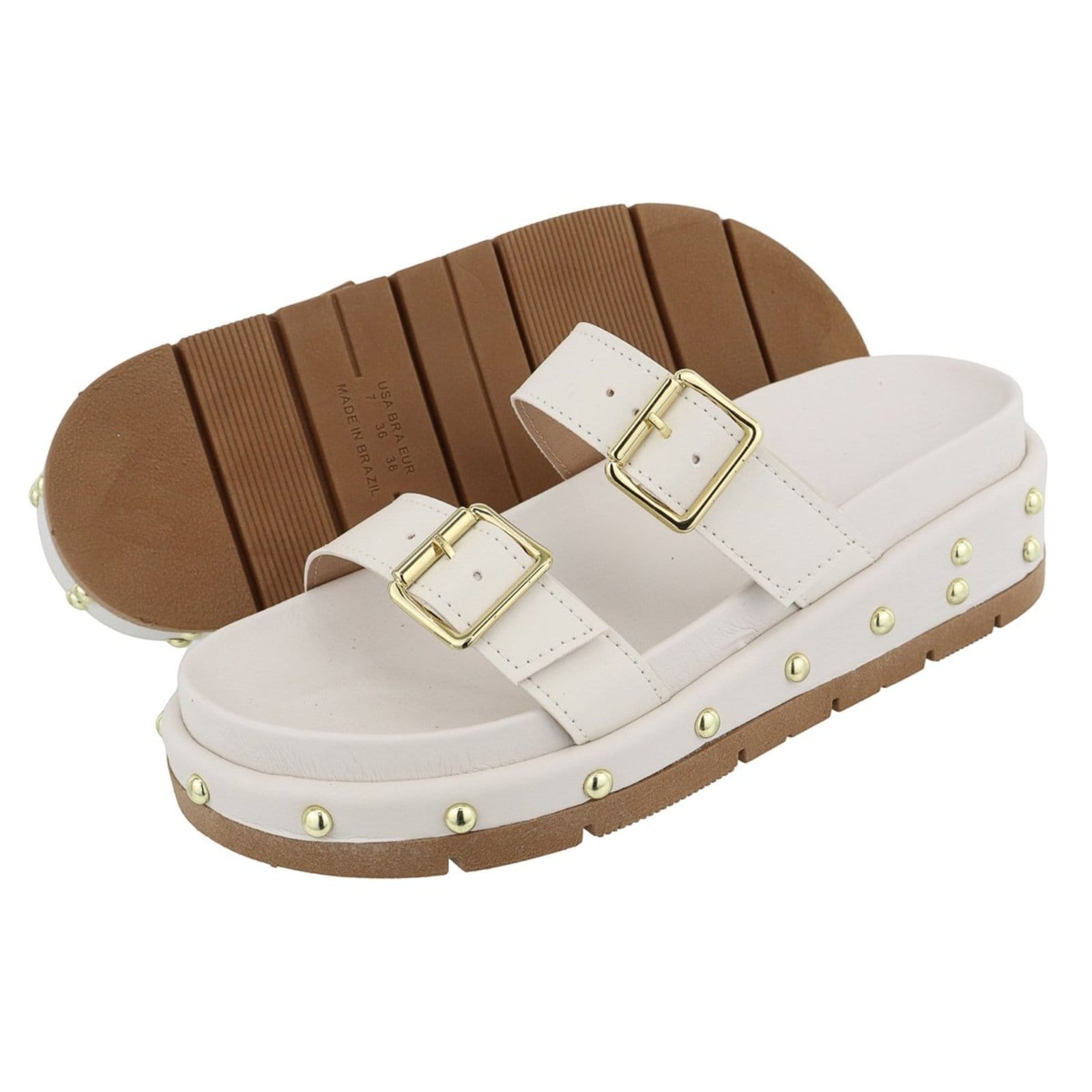 Vista 2 Sandália Papete Feminina Sola Alta Bolinhas Off White TELLINI STORE off-white white