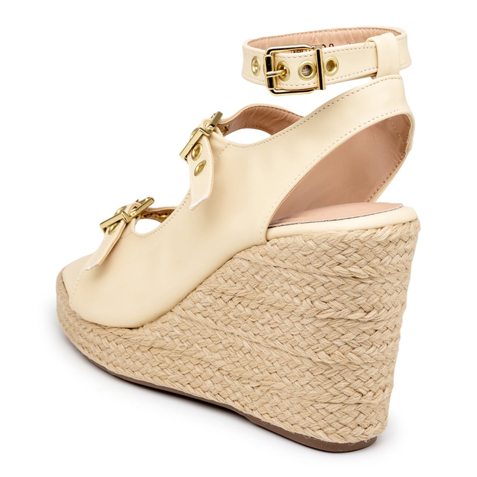 Vista 2 Sandalia Feminina Anabela Juta Tiras Com fivela 190000 Napa Gergelim Flor da Pele bege