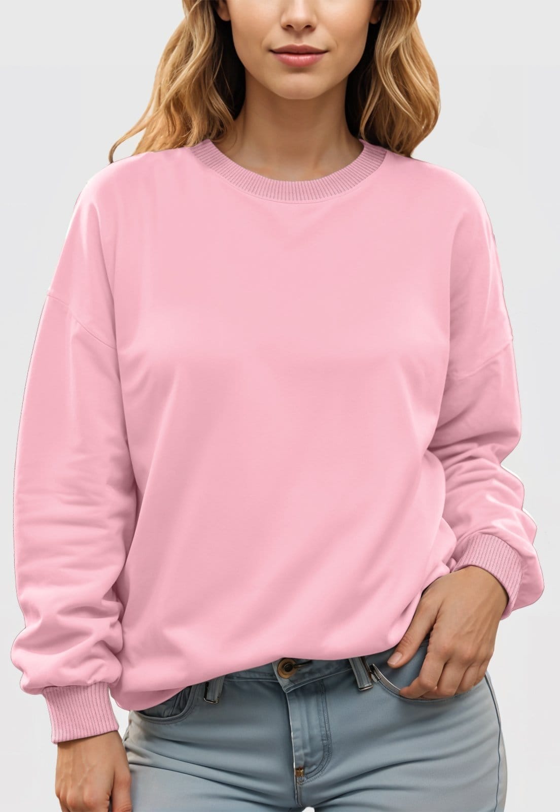 Blusa de Frio Moletom Feminino Flanelado Benellys Liso Gola Redonda Claro