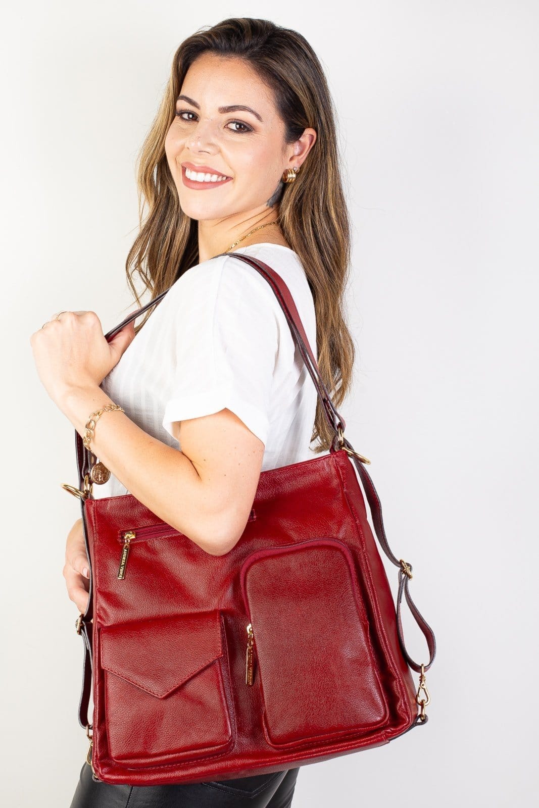 Vista 2 Bolsa Andrea Vinci Mochila De Couro Liso Érica Andrea Vinci vermelho