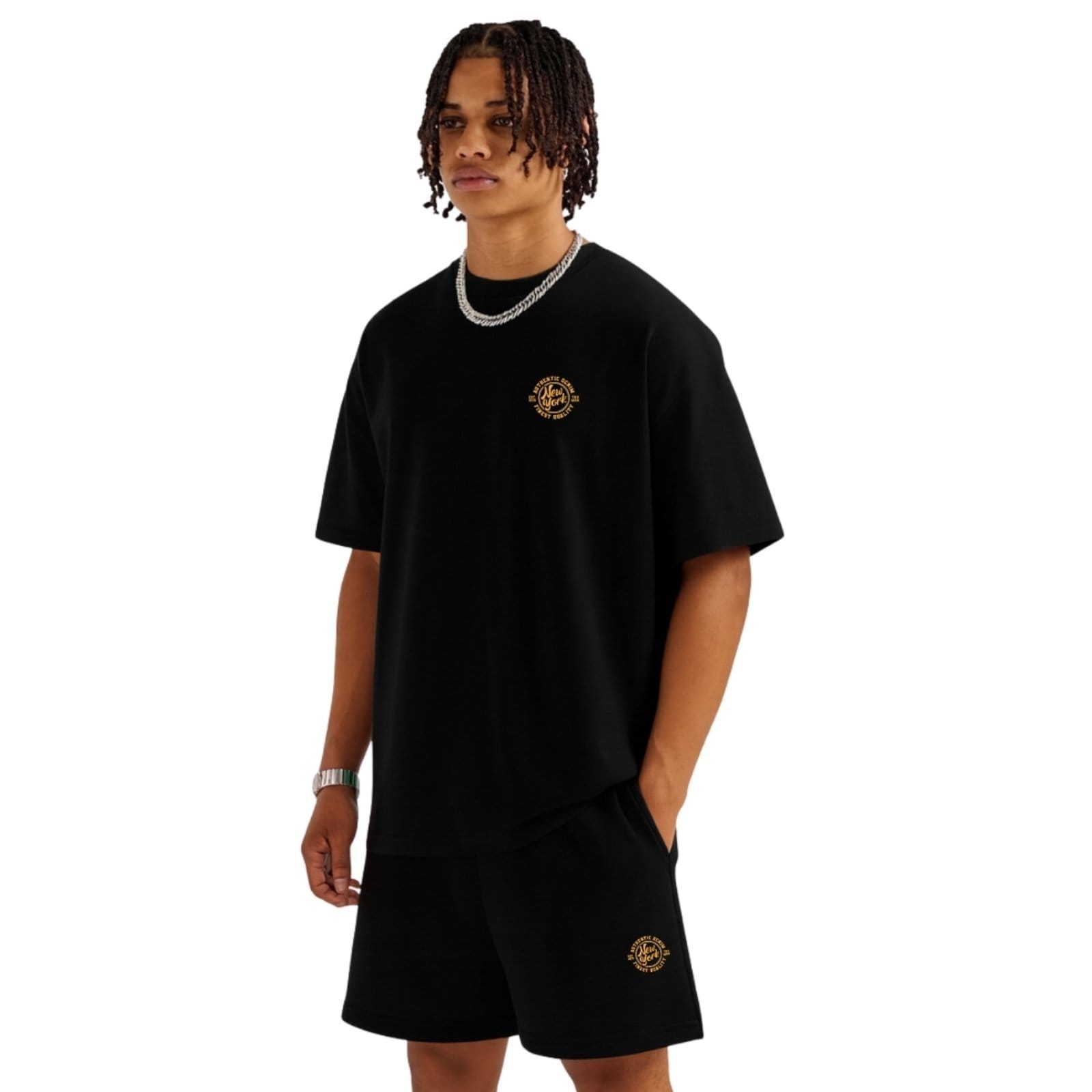 Conjunto Camiseta Oversized e Bermuda Moletinho Estampado New York