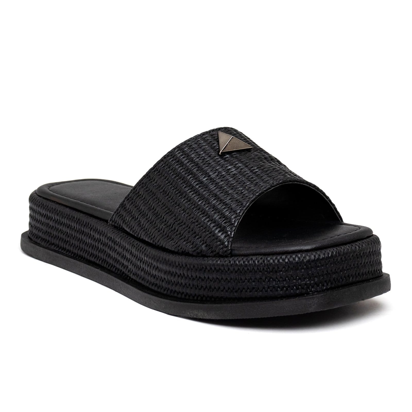 Vista principal Tamanco Feminino Flatform Plataforma 23413 Rafia Preta Flor da Pele preto