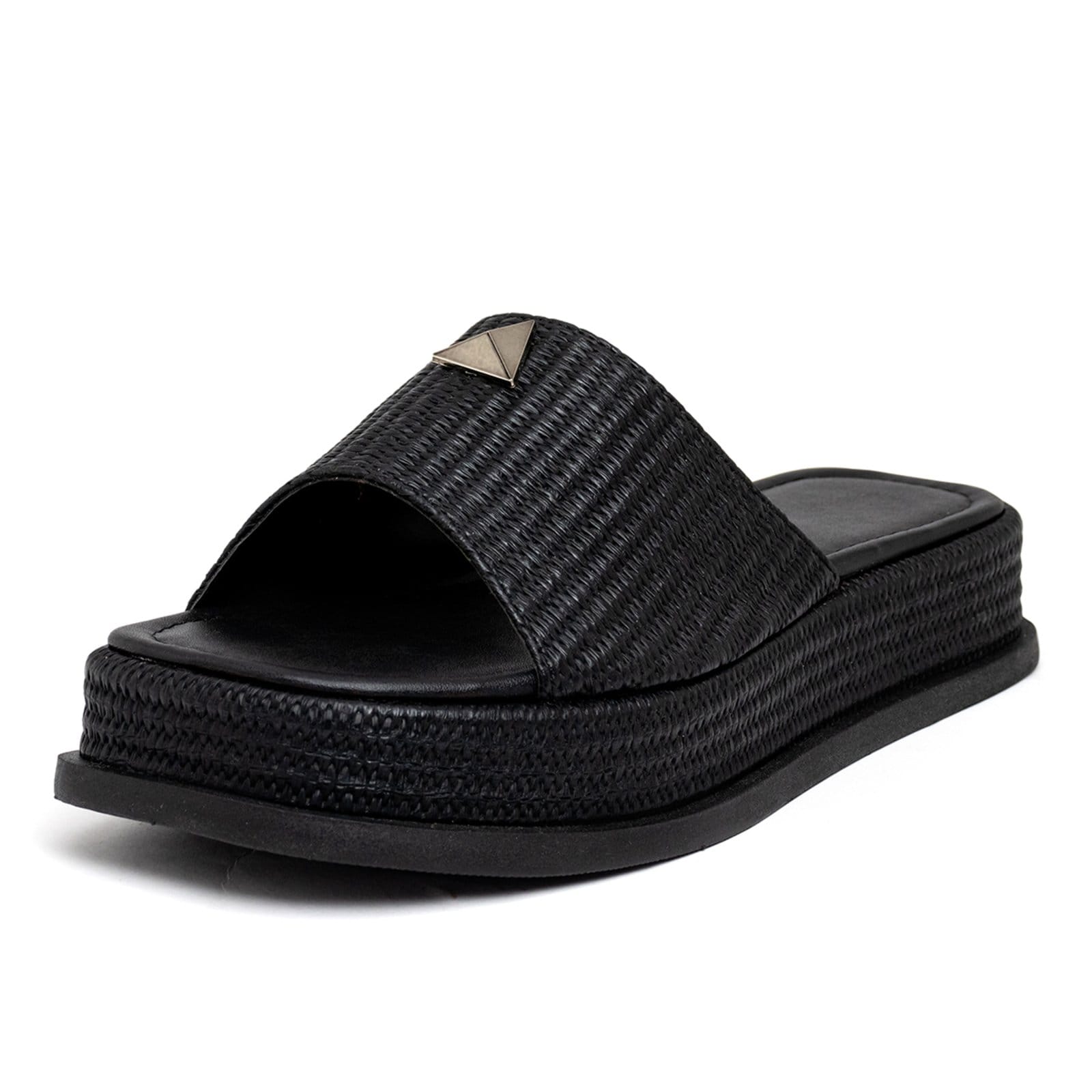 Vista 2 Tamanco Feminino Flatform Plataforma 23413 Rafia Preta Flor da Pele preto