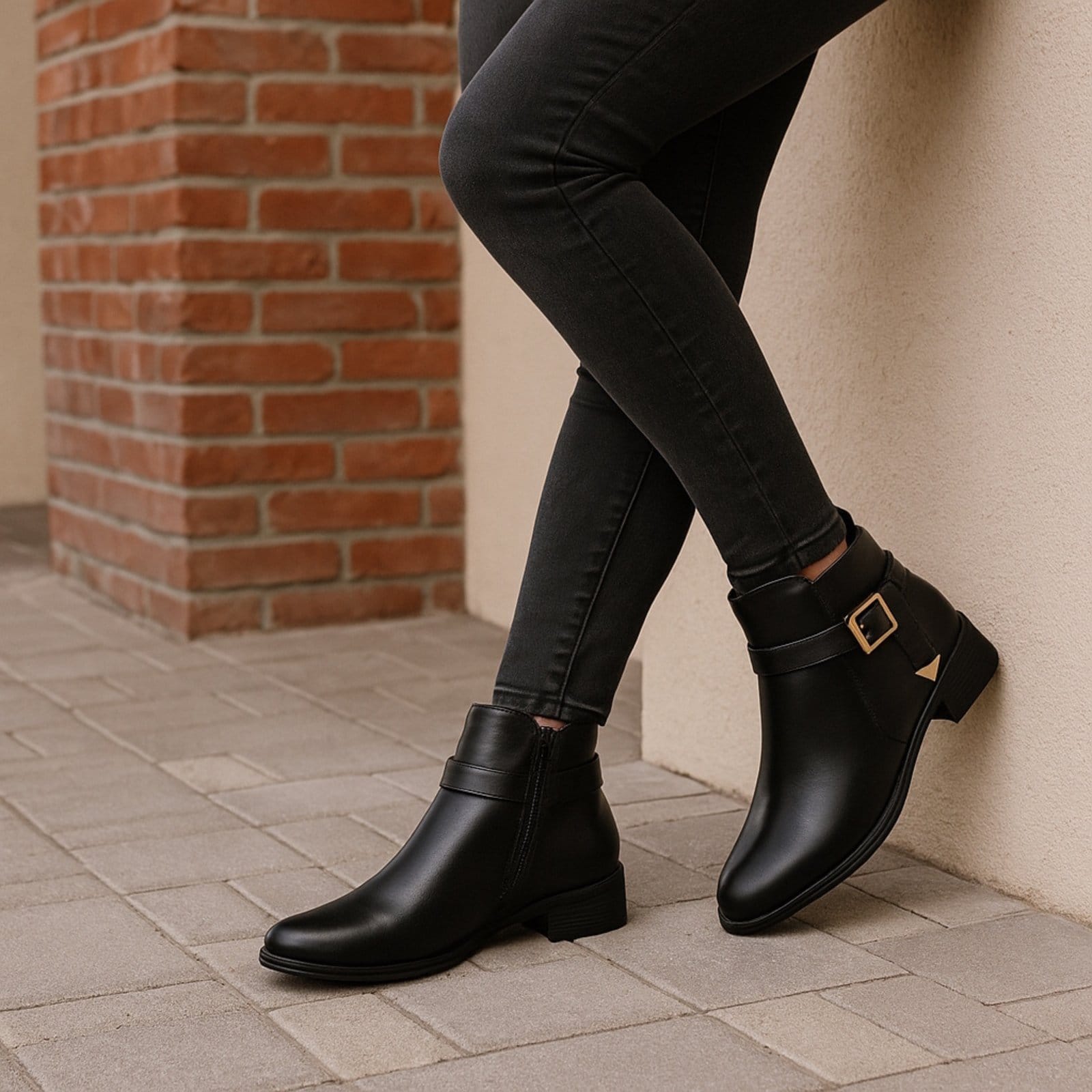 Bota Cano Curto Feminina Bia Ramos em Couro com Fivela Lateral Preta