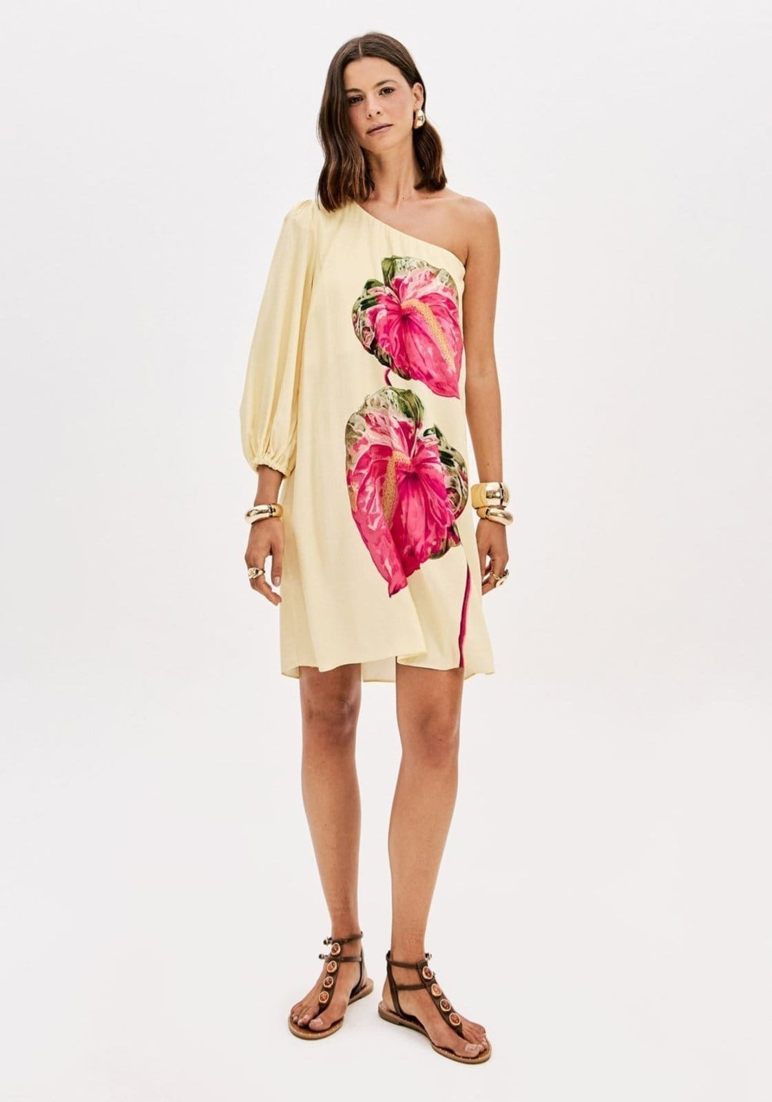 Vestido Curto Ombro Único Estampado