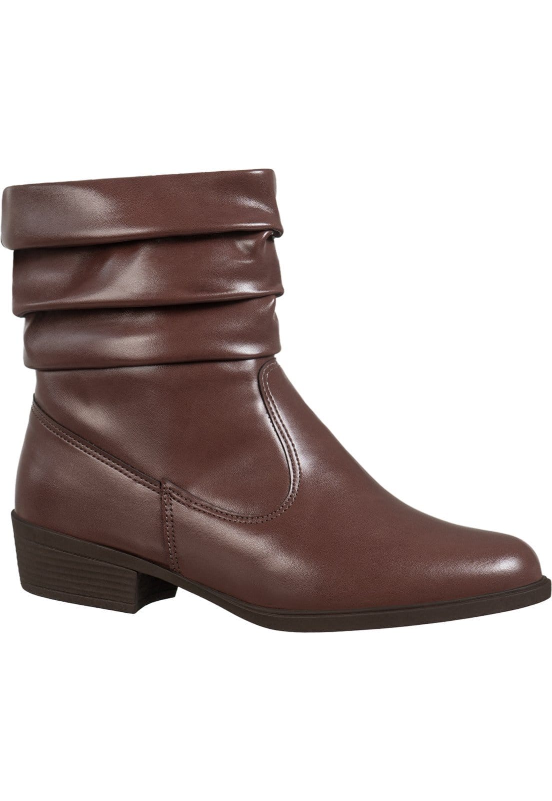 Bota Feminina GiGiL Bico Arredondado Franzido Plissado Cano Curto Salto Baixo Terra