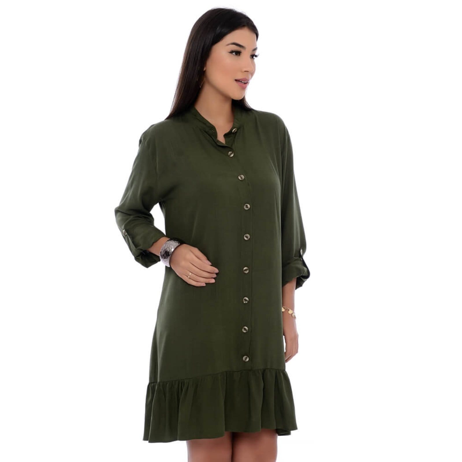 Vista 2 Vestido Chemise B’Bonnie Rebeca BBonnie verde militar