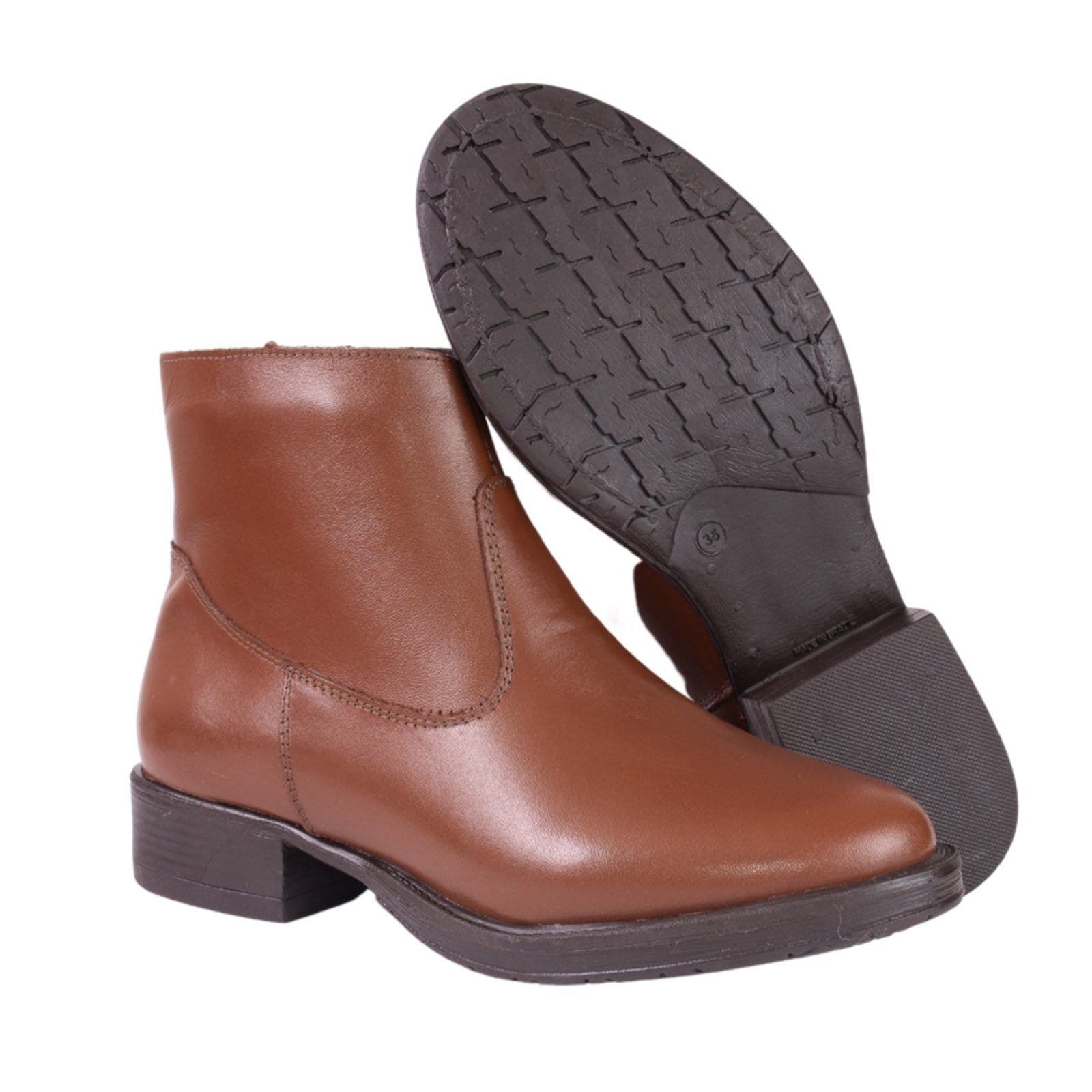Vista 2 Bota Cano Curto Feminina Couro Tellini Store Conhaque TELLINI STORE caramelo