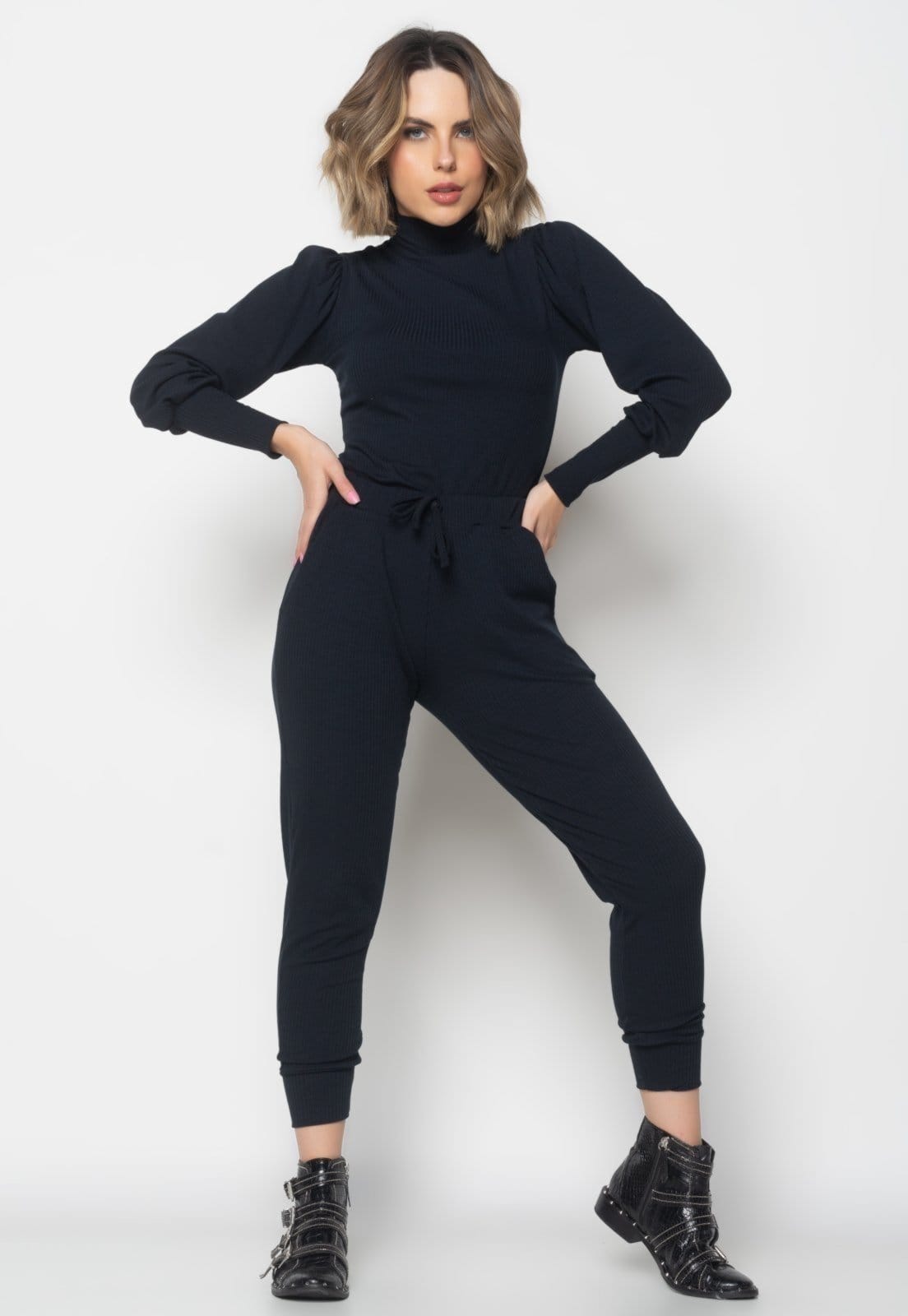 Conjunto Comfy Com Blusa Princesa Manga Longa e Jogger Canelado Salvatore Fashion