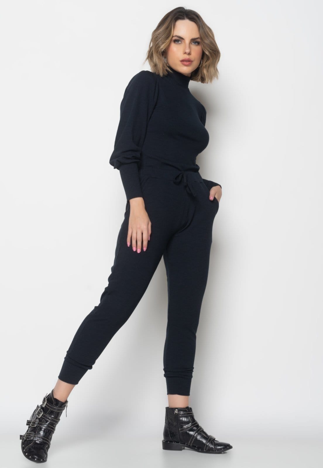 Vista 2 Conjunto Comfy Com Blusa Princesa Manga Longa e Jogger Canelado Salvatore Fashion Salvatore Fashion preto