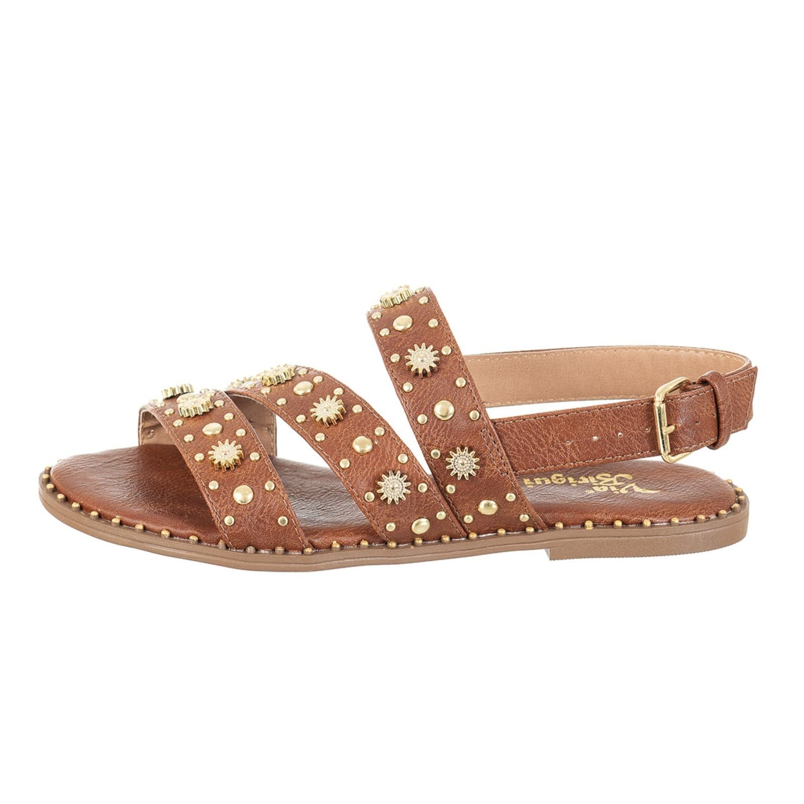 Vista 2 Sandália Feminina Rasteirinha Via Birigui Com Spikes e Enfeites VB Calçados marrom