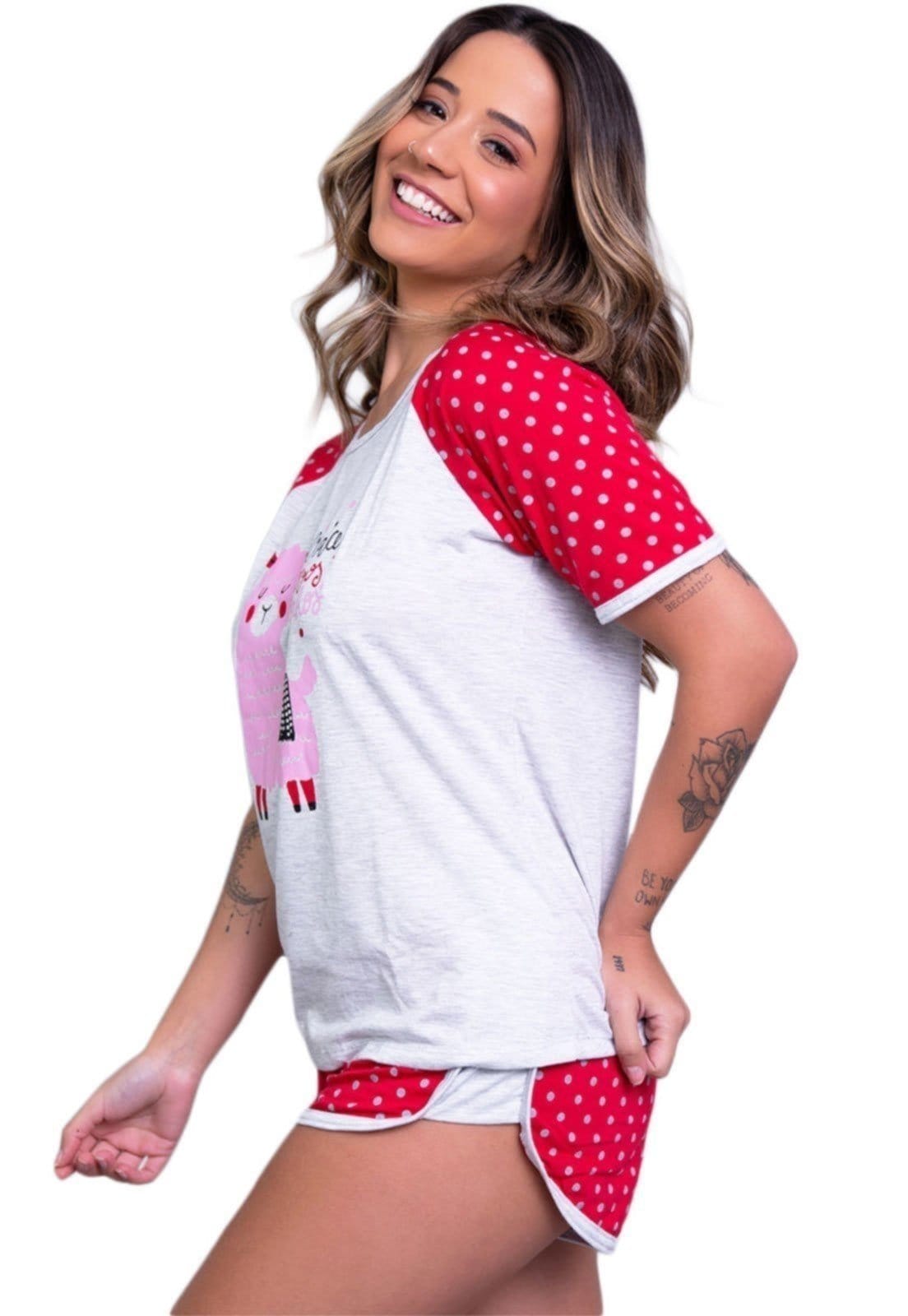 Pijama Feminino Serra e Mar Modas Manga Curta Estampada Adriana - 2