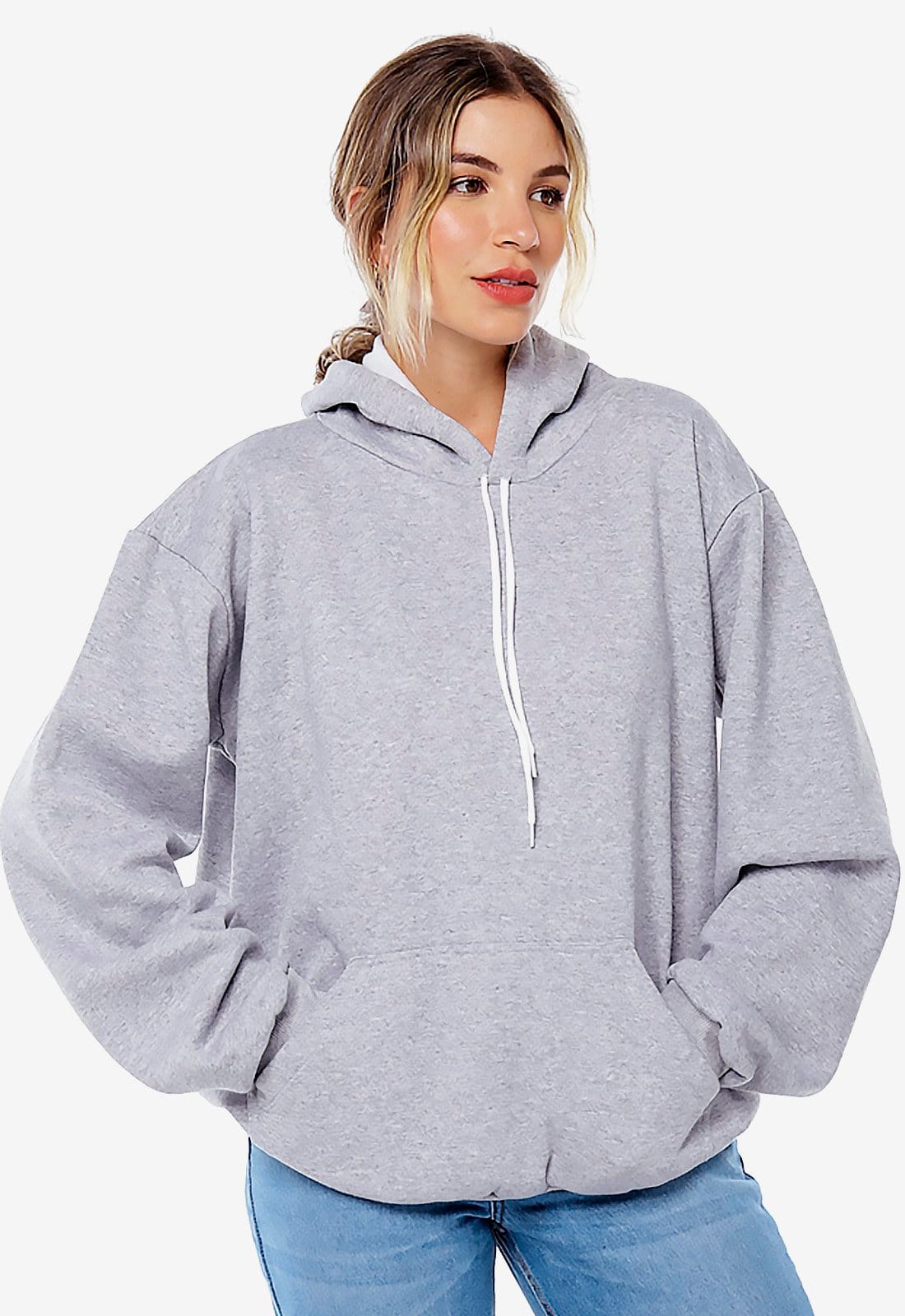 Vista 2 Blusa de Moletom Feminino Felpado Oversized Sob Mescla SOB cinza