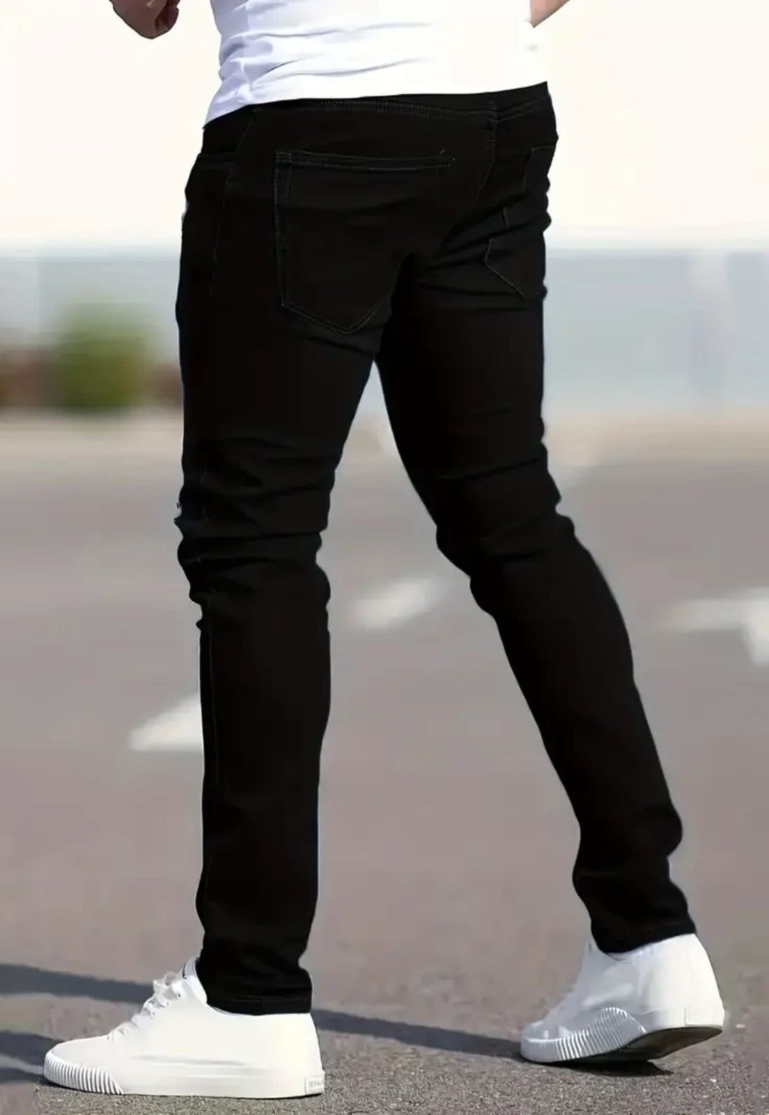 Vista 2 Calça Masculina Preta Skinny Kovali Casual Com Elastano Confortável Lavagem Preta KOVALI FASHION STORE jeans/preto