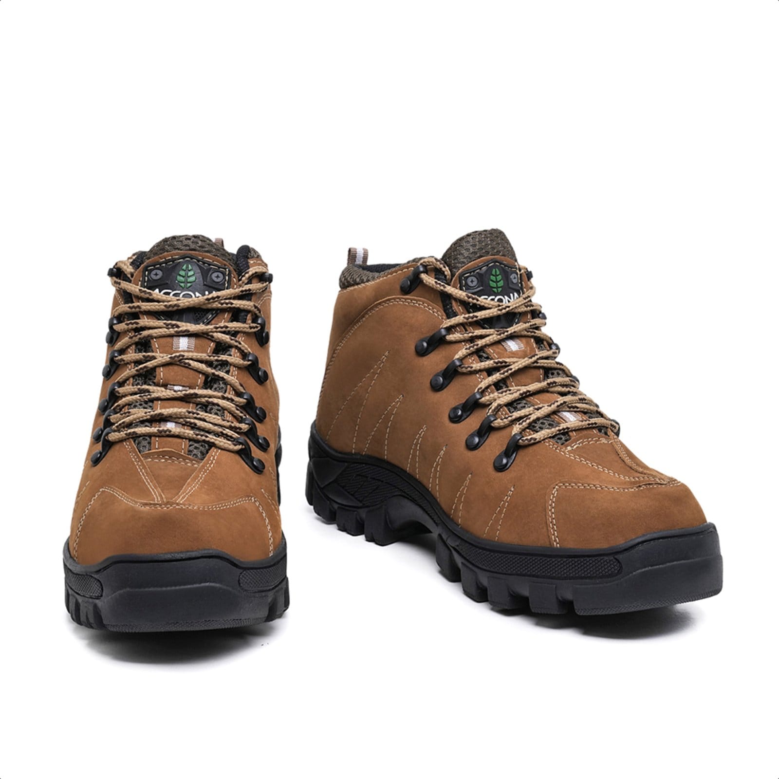 Vista 2 Coturno Adventure Accona Em Couro Legítimo Nobuck Castor 6000NC Accona caramelo