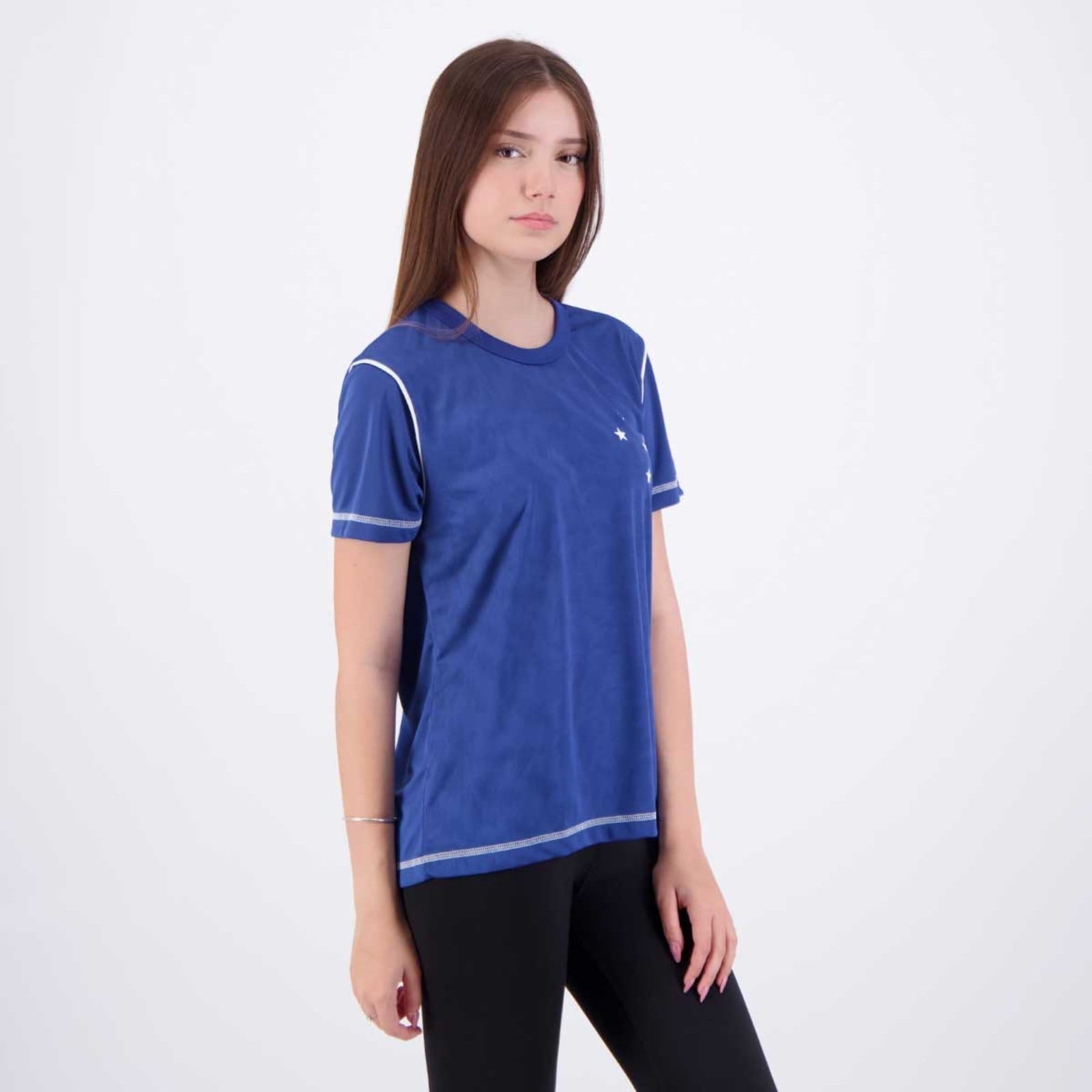 Vista 2 Camisa Cruzeiro Ser Feminina braziline azul