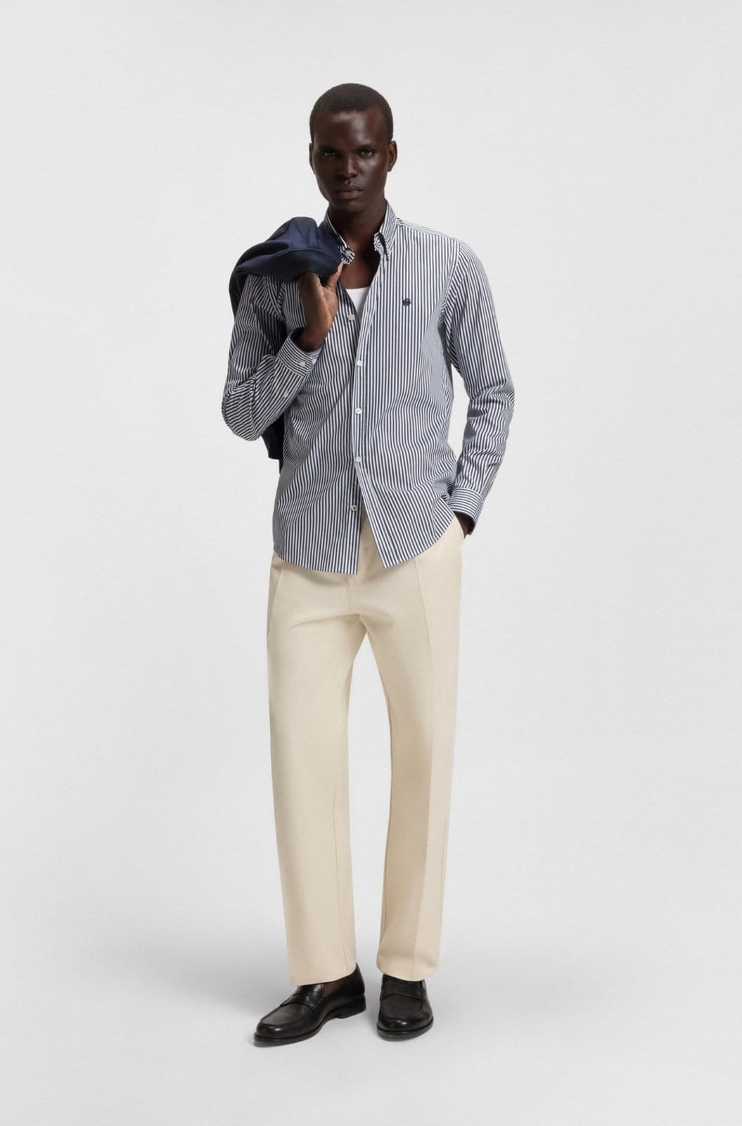 Camisa De Ajuste Slim Numa Mistura De Algodão Às Riscas - 2