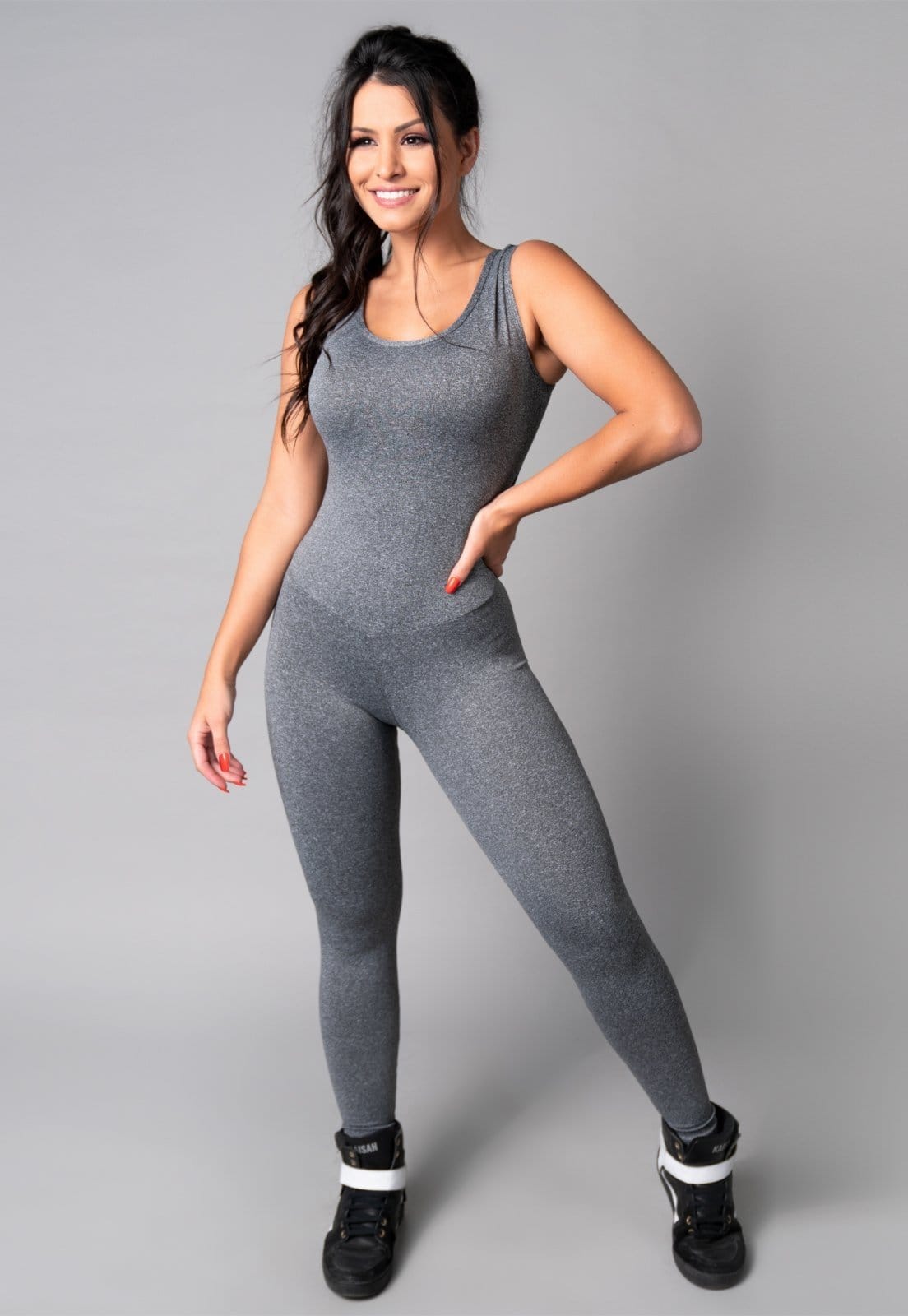 Macacão Longo MVB Modas Costa Nua Fitness Suplex Estampado