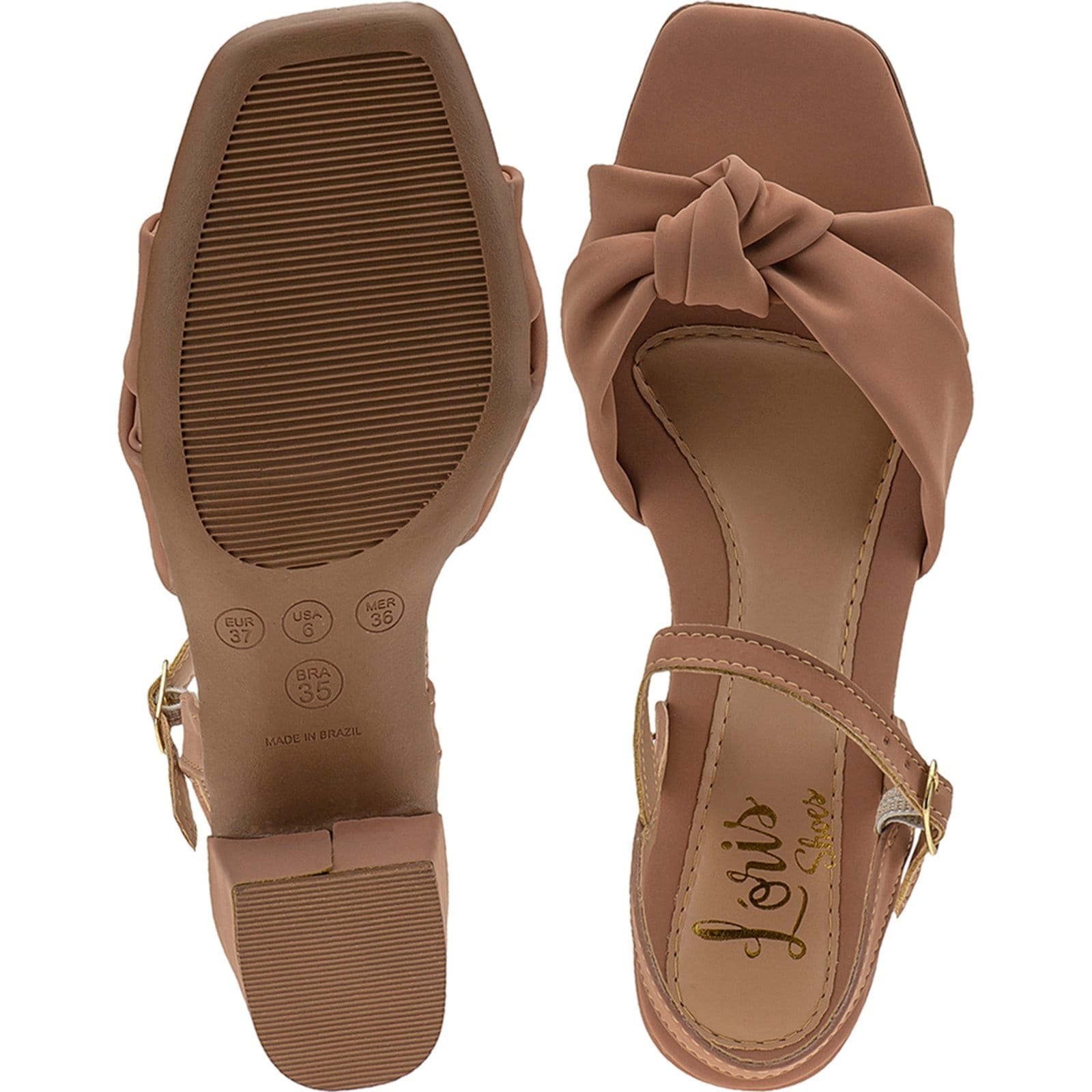 Vista 2 Sandalia Lóris Feminina de Tiras Cruzada em Nó Saltinho Medio Festa Confort 102 LÓRIS SHOES nude