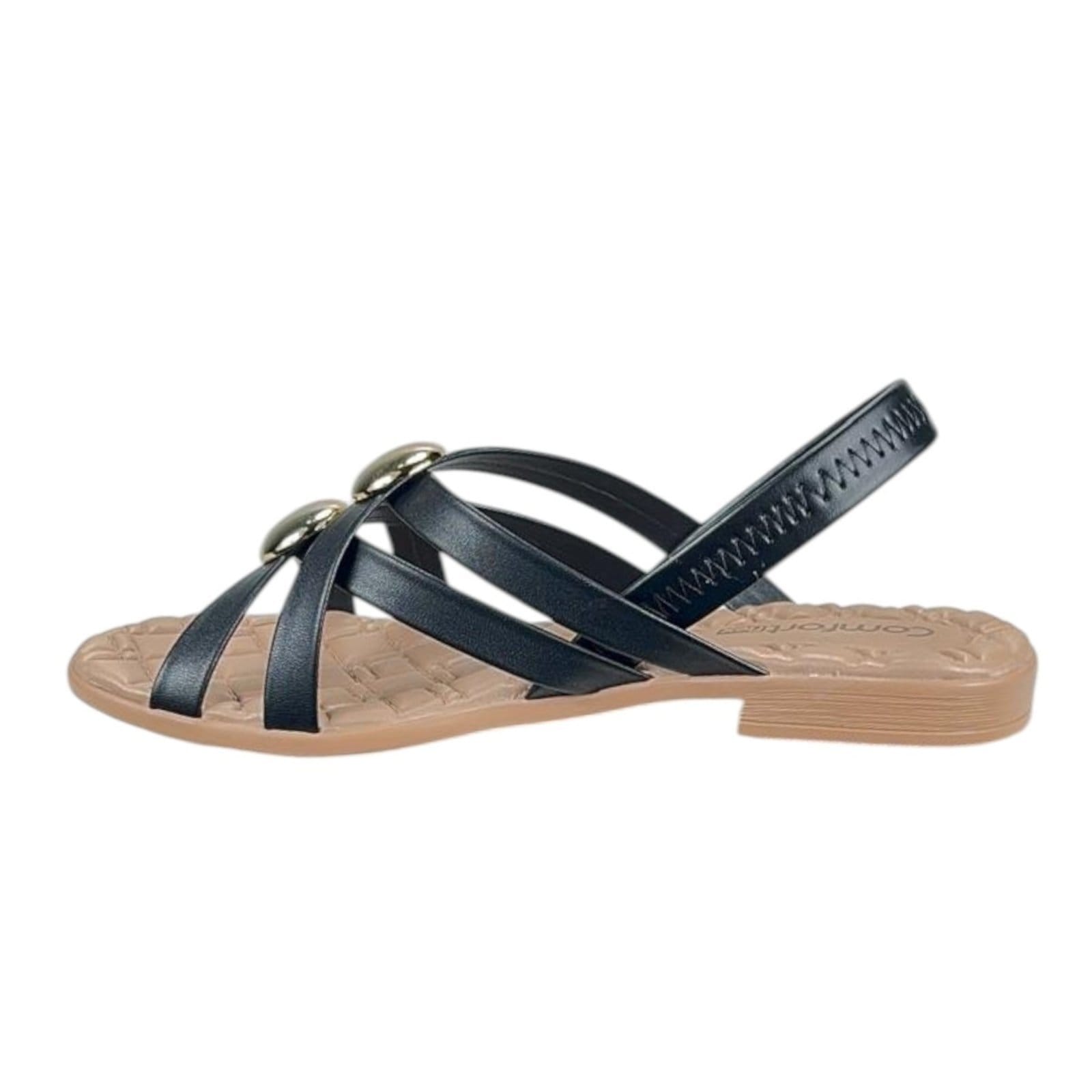 Vista 2 Sandália Rasteirinha Comfortflex Trama Metal 2541403 Comfortflex preto