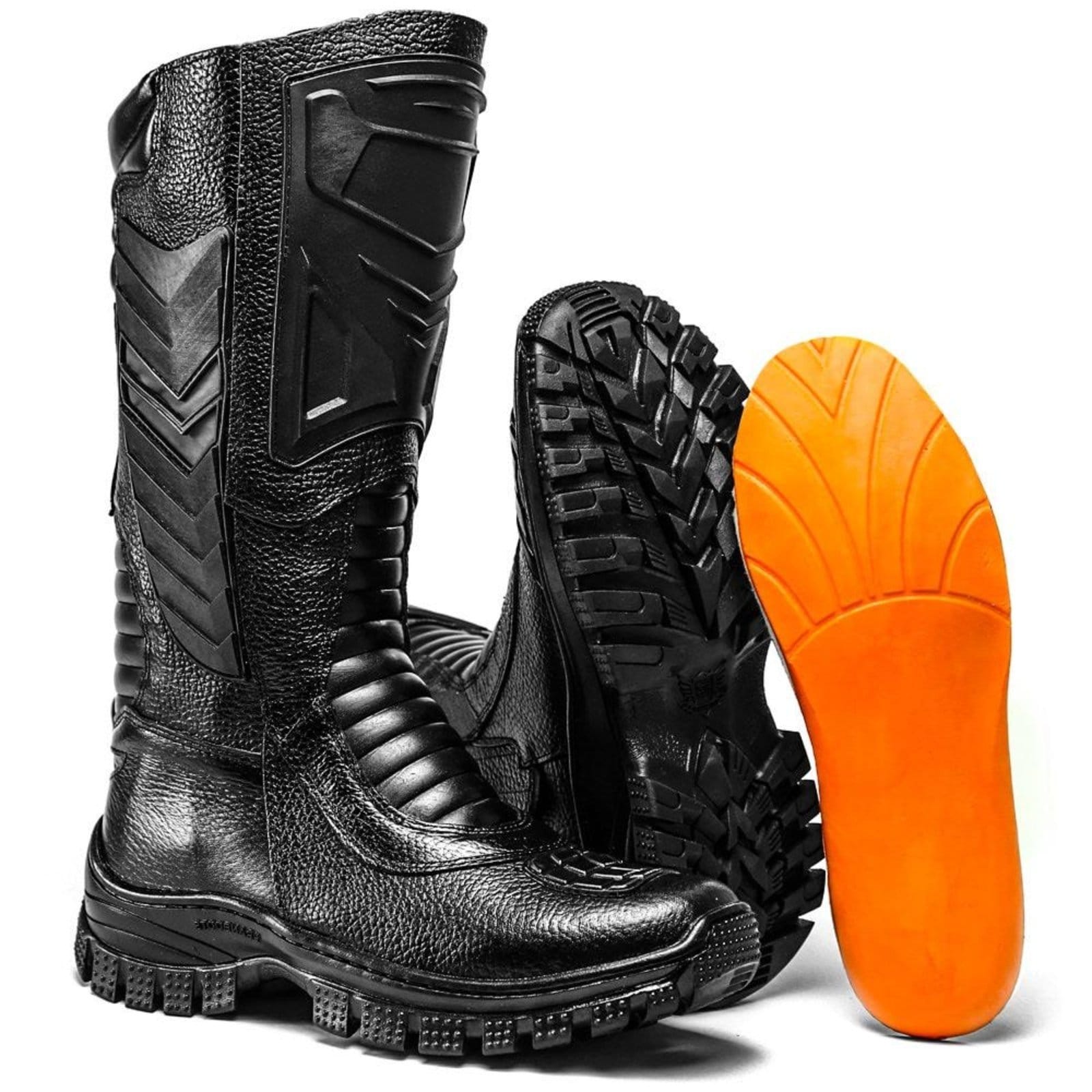 Vista 2 Bota Masculina Couro Cano Alto Militar Bombeiros Zíper Resistente Sapatofran preto