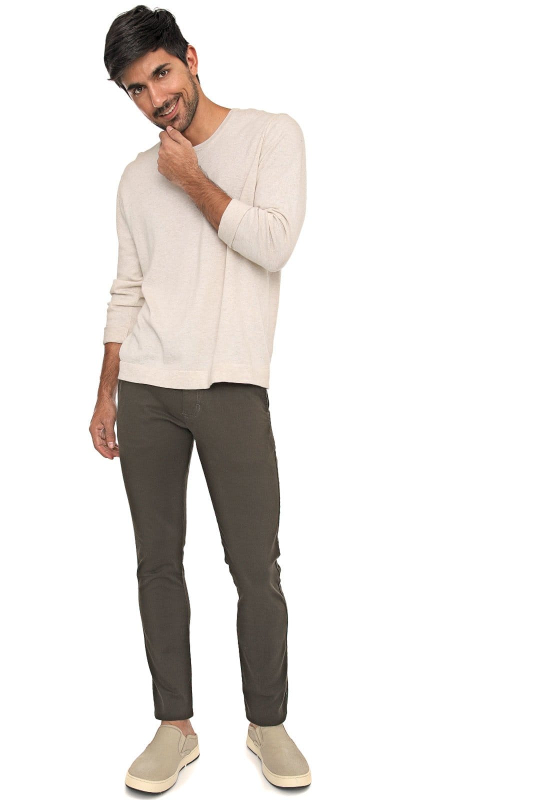 Vista 2 Calça Sarja Conforto Macaw Slim Fit Beau Escuro Macaw verde/verde militar/verde oliva verde