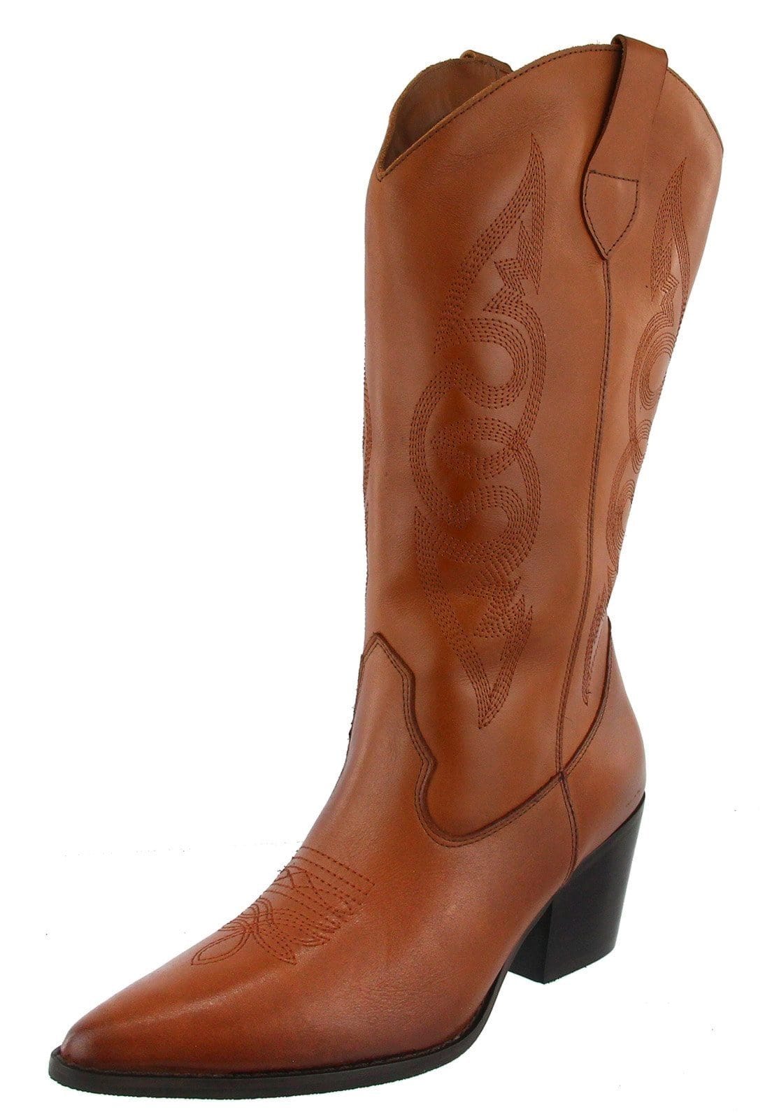Vista 2 Bota Western Cowgirl Texana Country Em Couro Feminina Bico Fino Maria Paula Camel MARIA PAULA caramelo