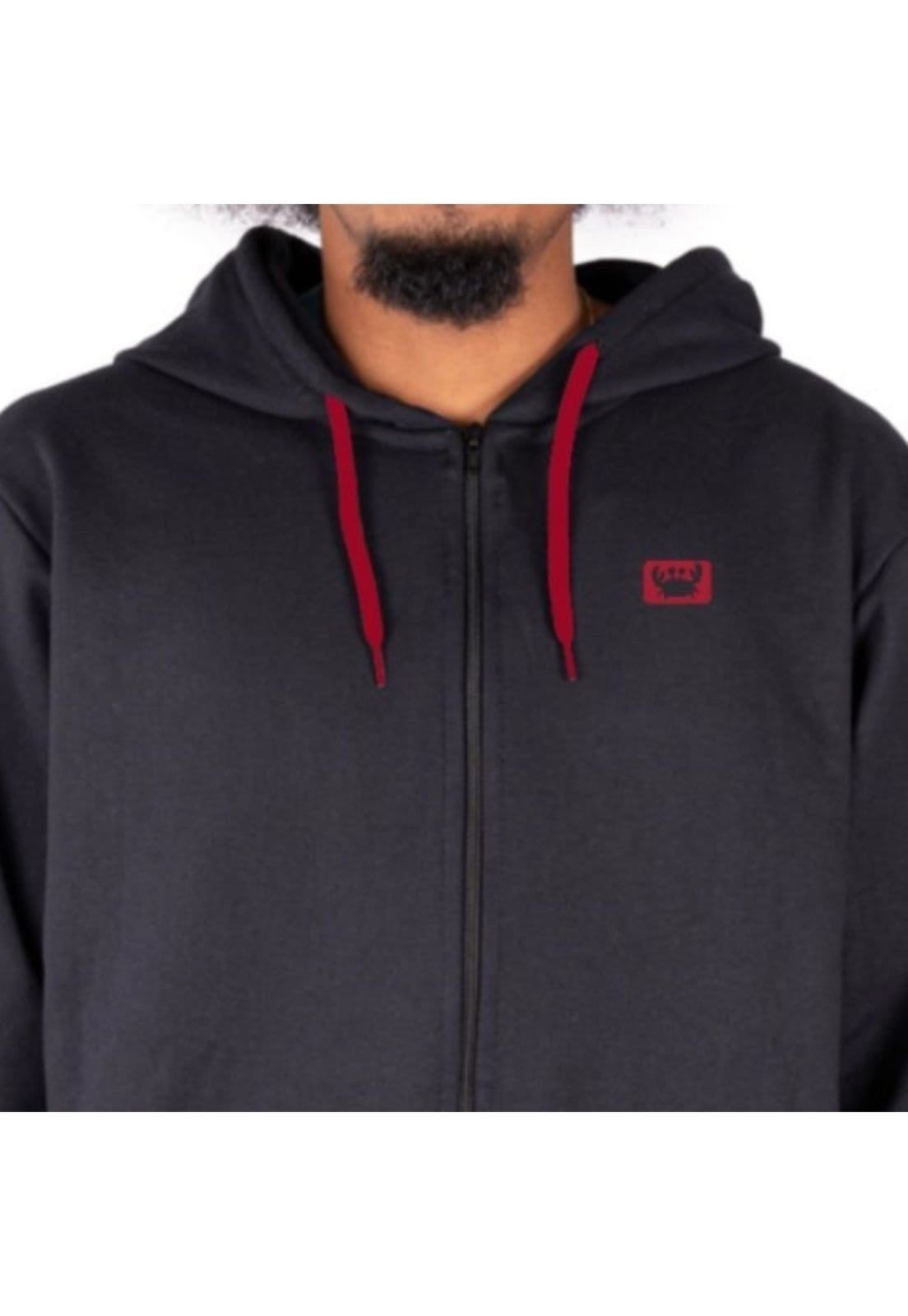 Vista 2 Jaqueta De Moletom Relaxado Plus Size Com Zíper Relaxado preto/vermelho