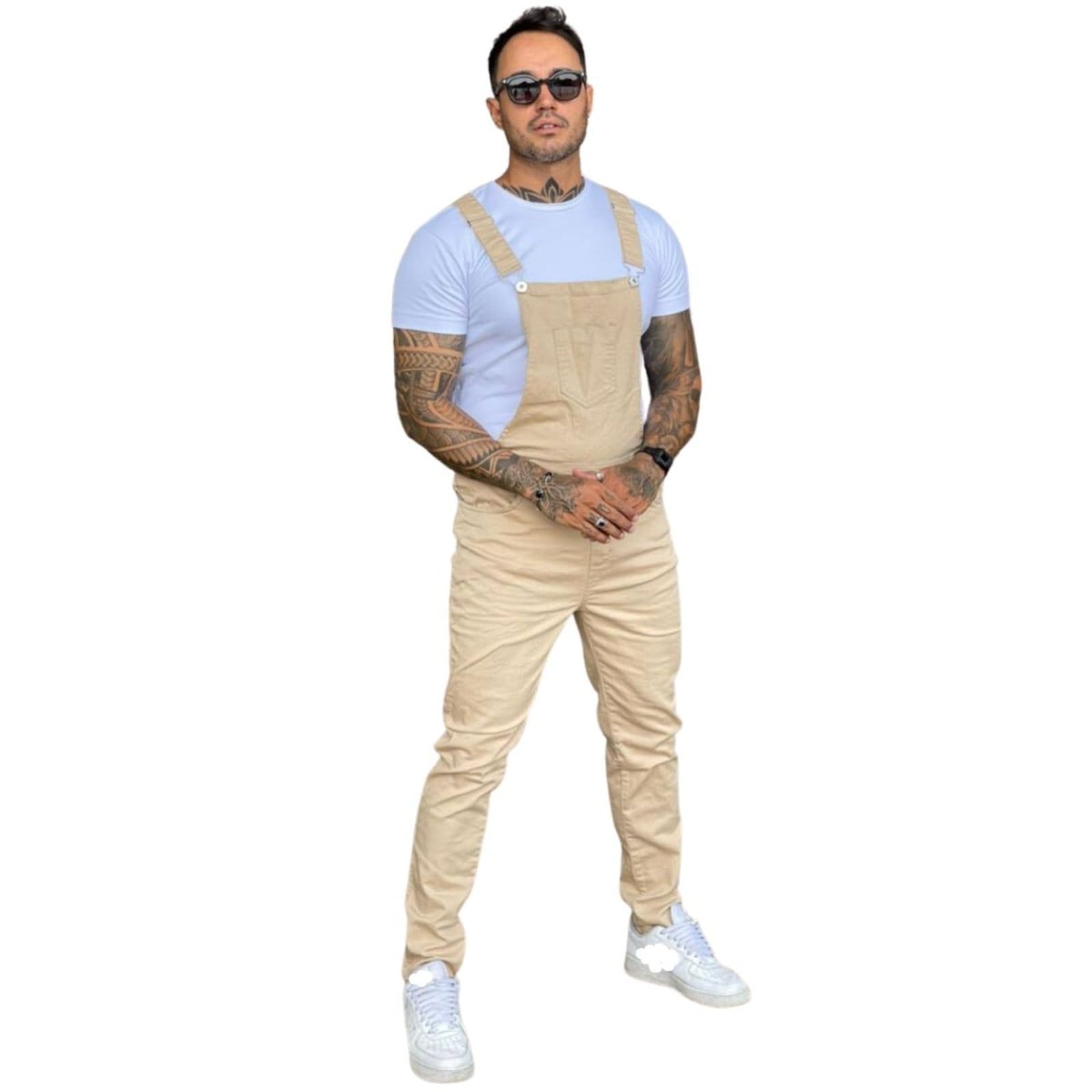 Macacão Masculino Jeans Loka Creme Sarja