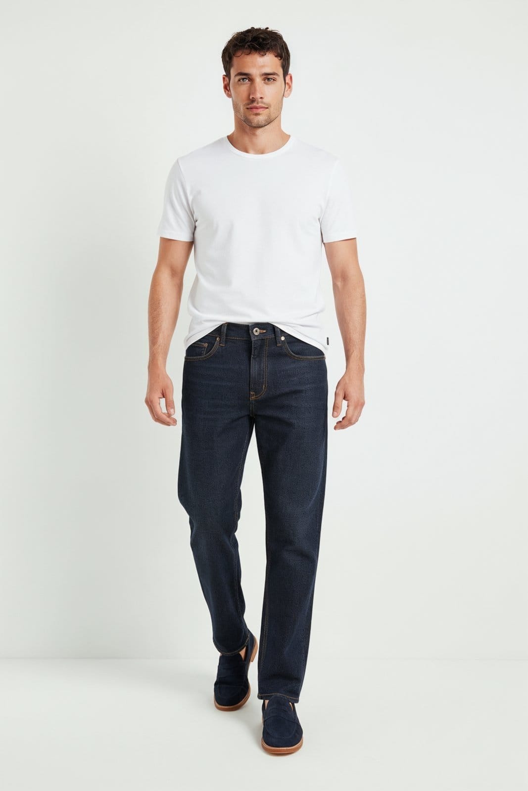 Vista principal Calça Jeans Regular 5 Bolsos Traymon - Marinho - 38 Traymon azul marinho