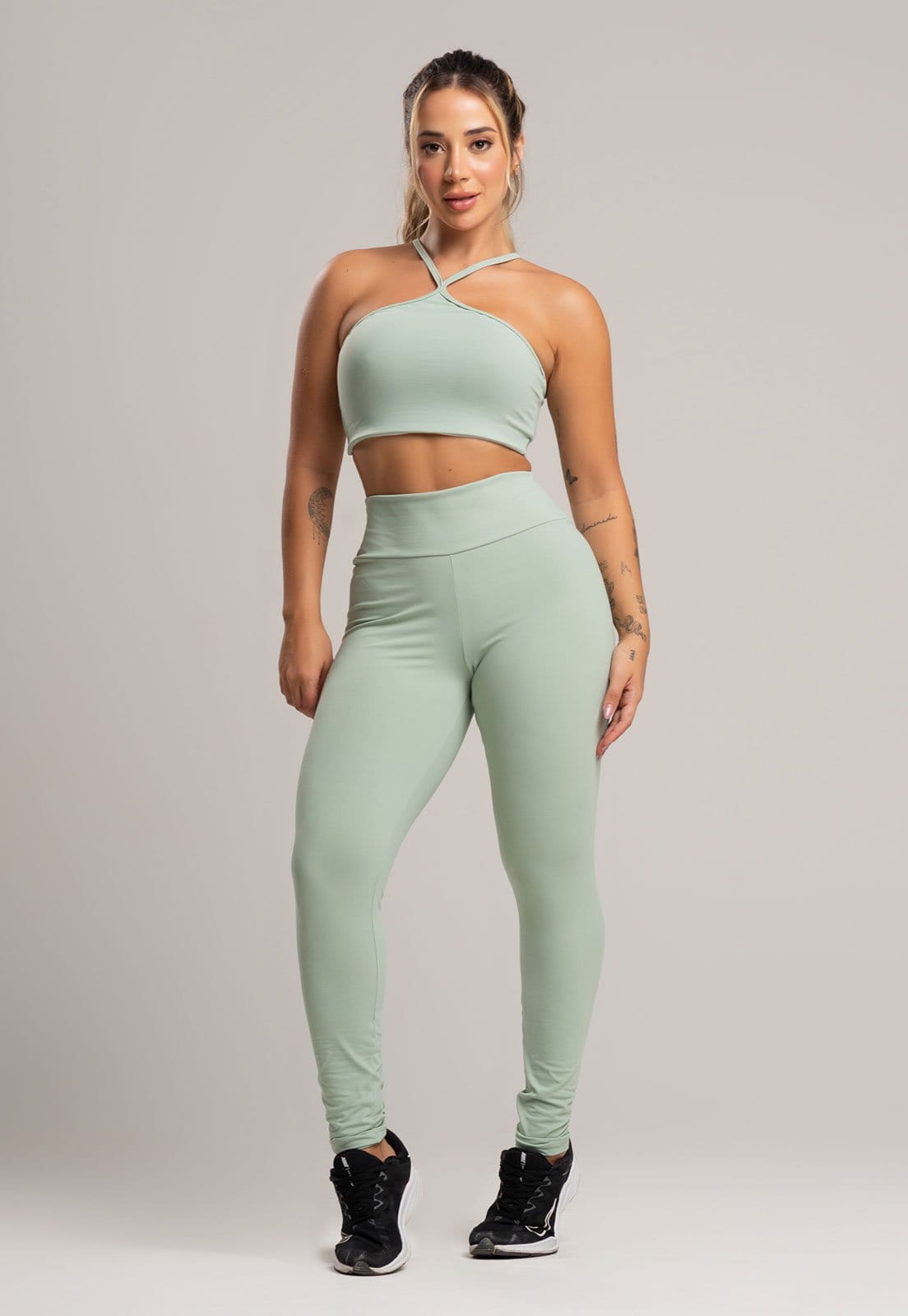 Calça Legging Academia MVB Modas Cintura Alta Poliamida Pistache