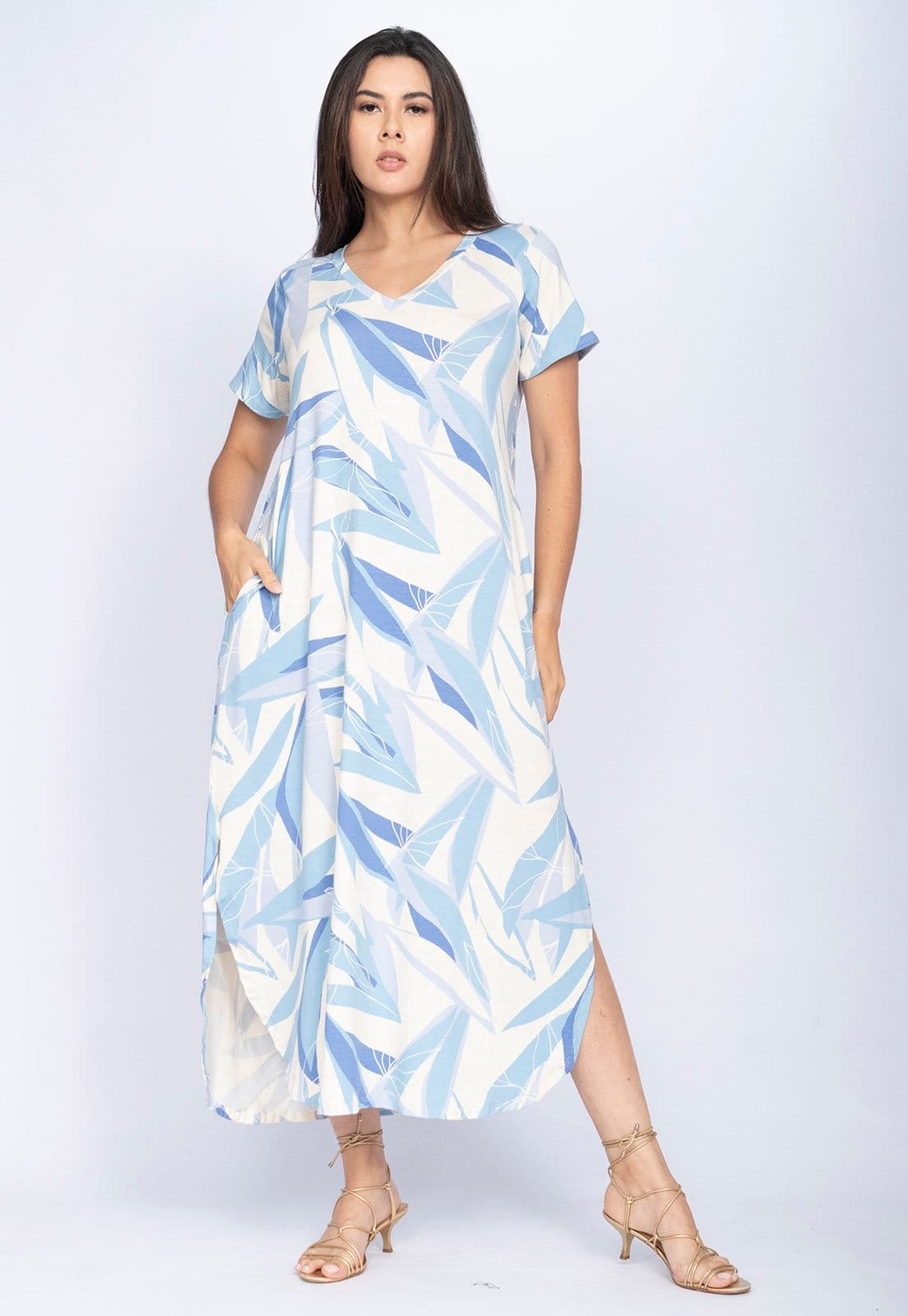 Vestido CabanaFree Midi Abapã Malha com Bolso Estampa Verde Selvagem Blue