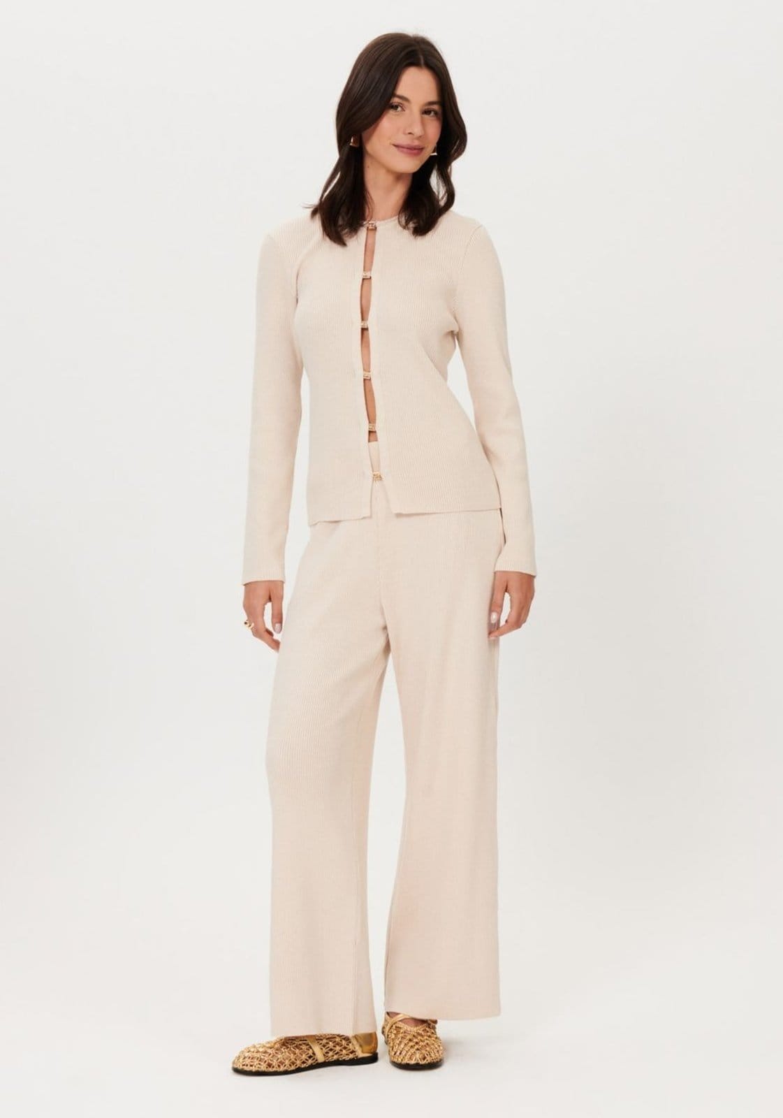 Calça Tricô Reta De Cintura Alta