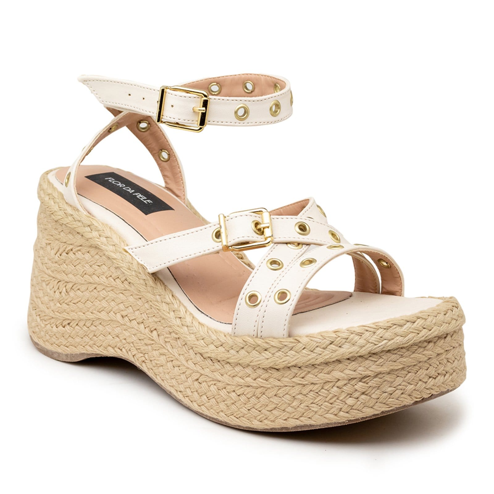 Sandália Feminina Anabela Plataforma Ilhós 9101 Off White