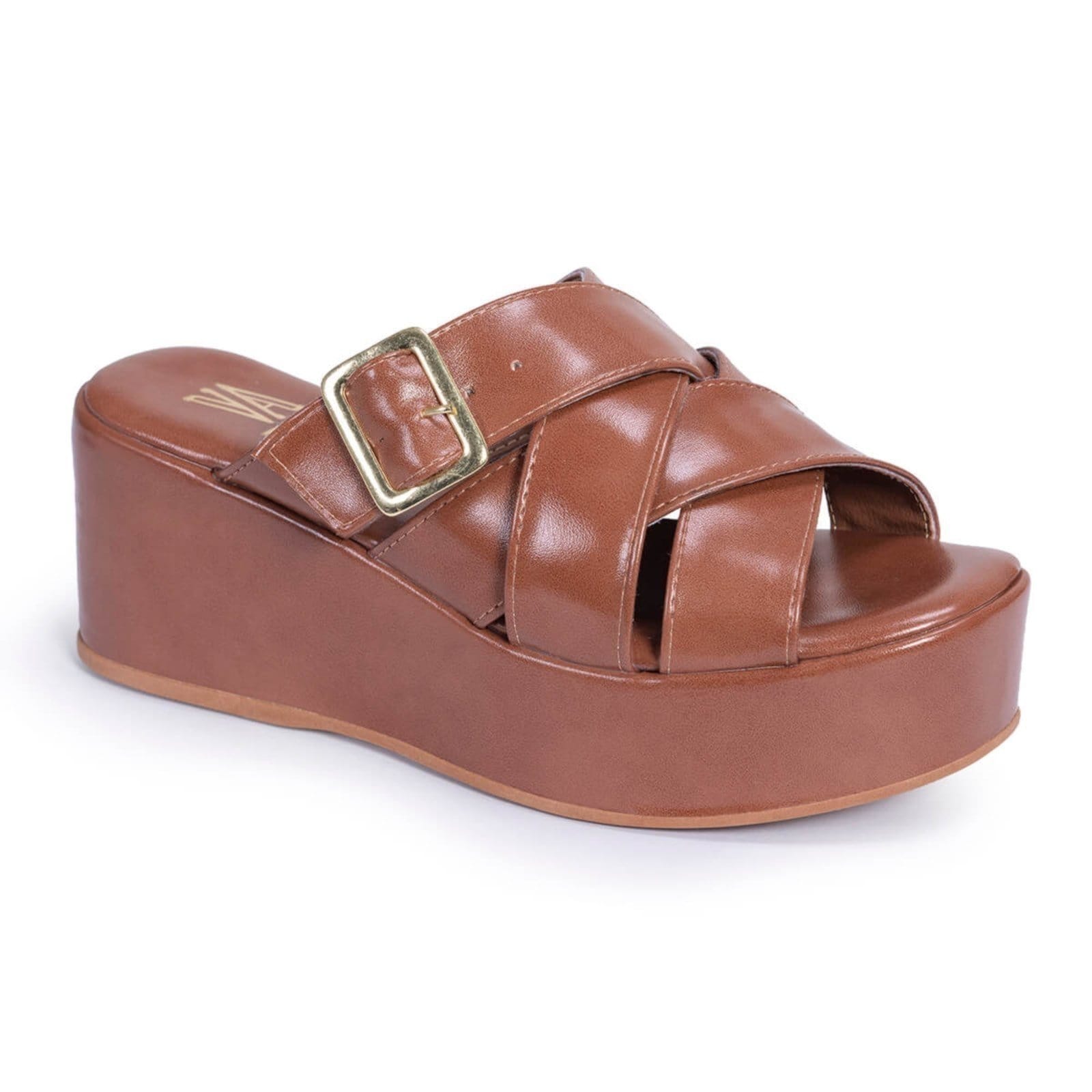 Vista 2 Tamanco Feminino Plataforma Anabela Tiras Cruzadas Confortável Via Angel 10303 VIA ANGEL caramelo