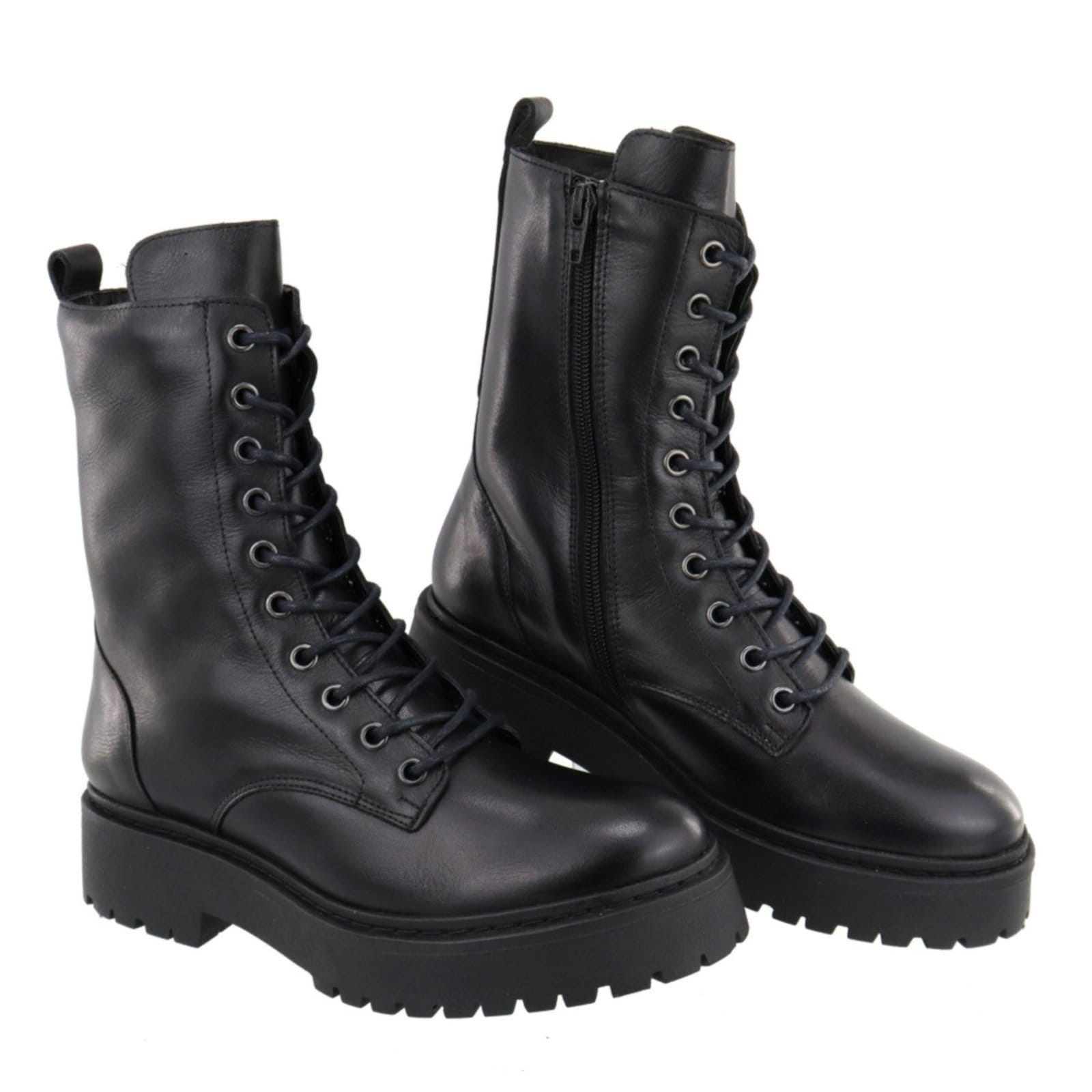 Bota Coturno Amarração Em Couro Cano Médio Moda Maria Paula