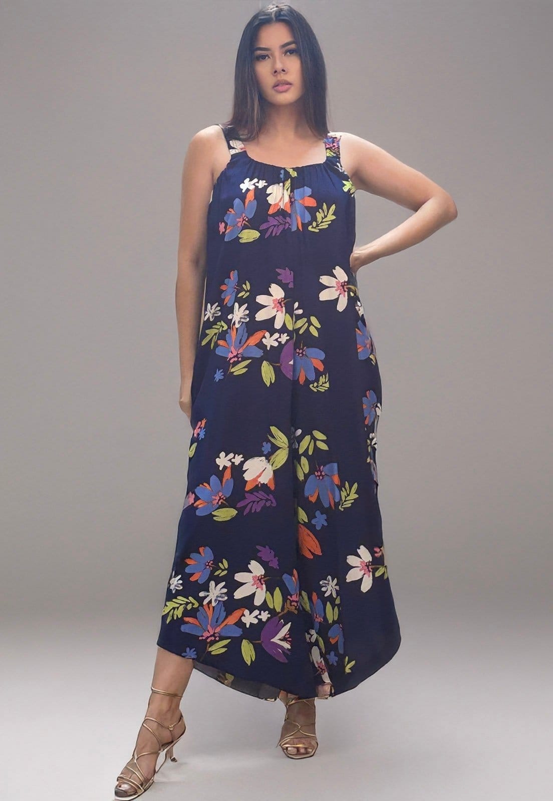 Macacão Amazonia Vital Saruel Viscose Alça com Elástico Estampa Festa das Flores Azul